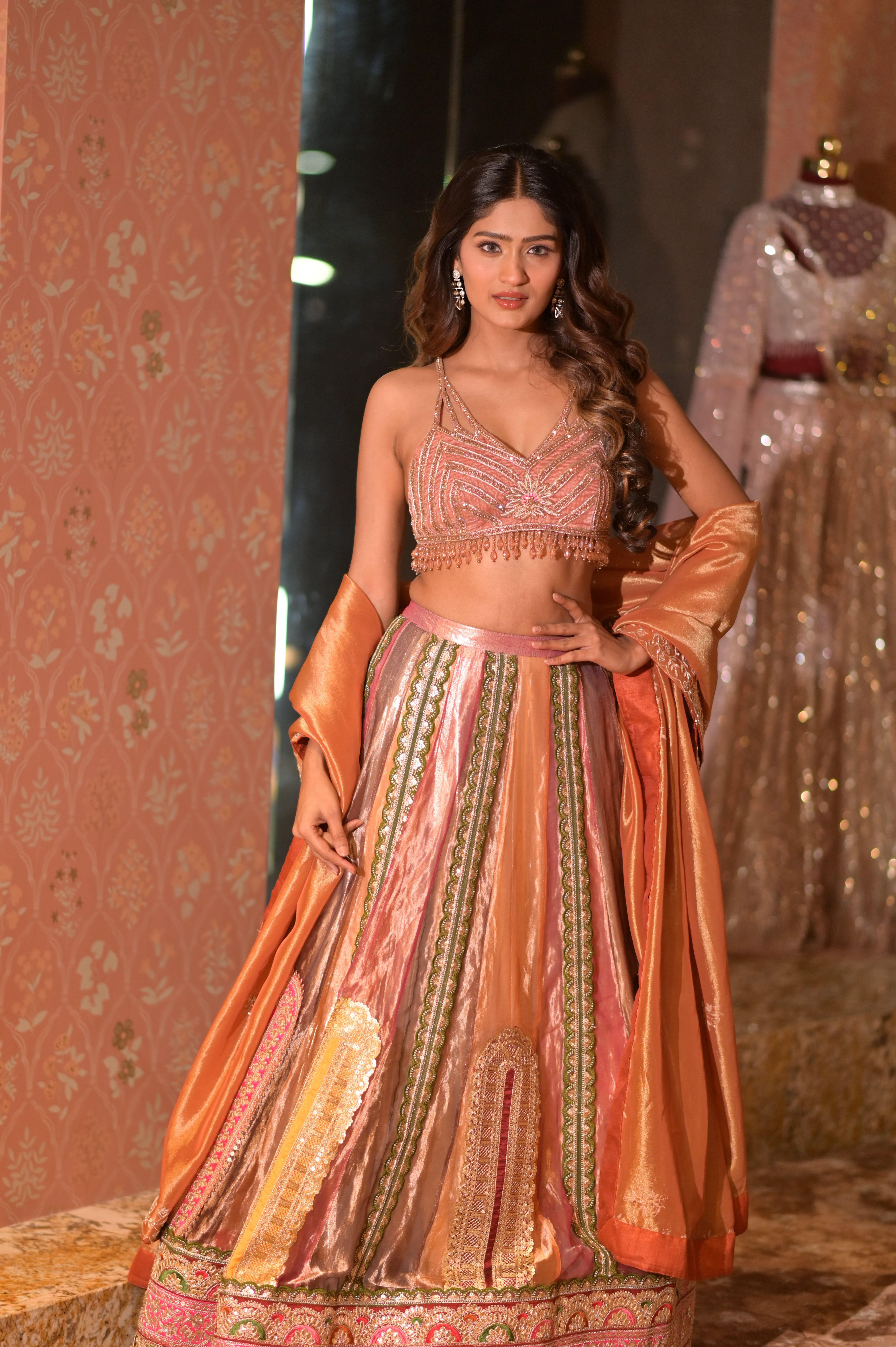 Multi color embroidered lehenga set