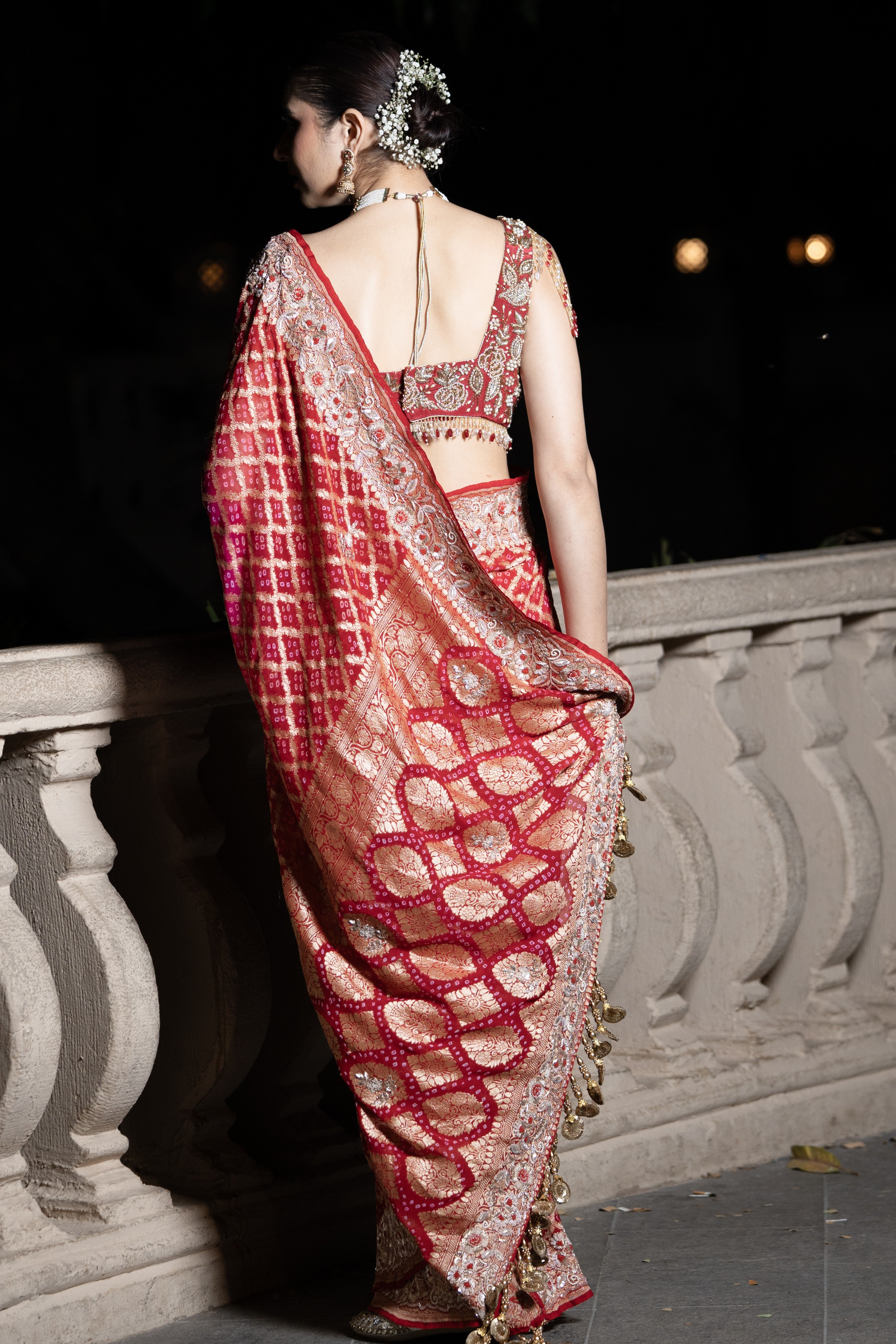 Deep magenta embroidered saree