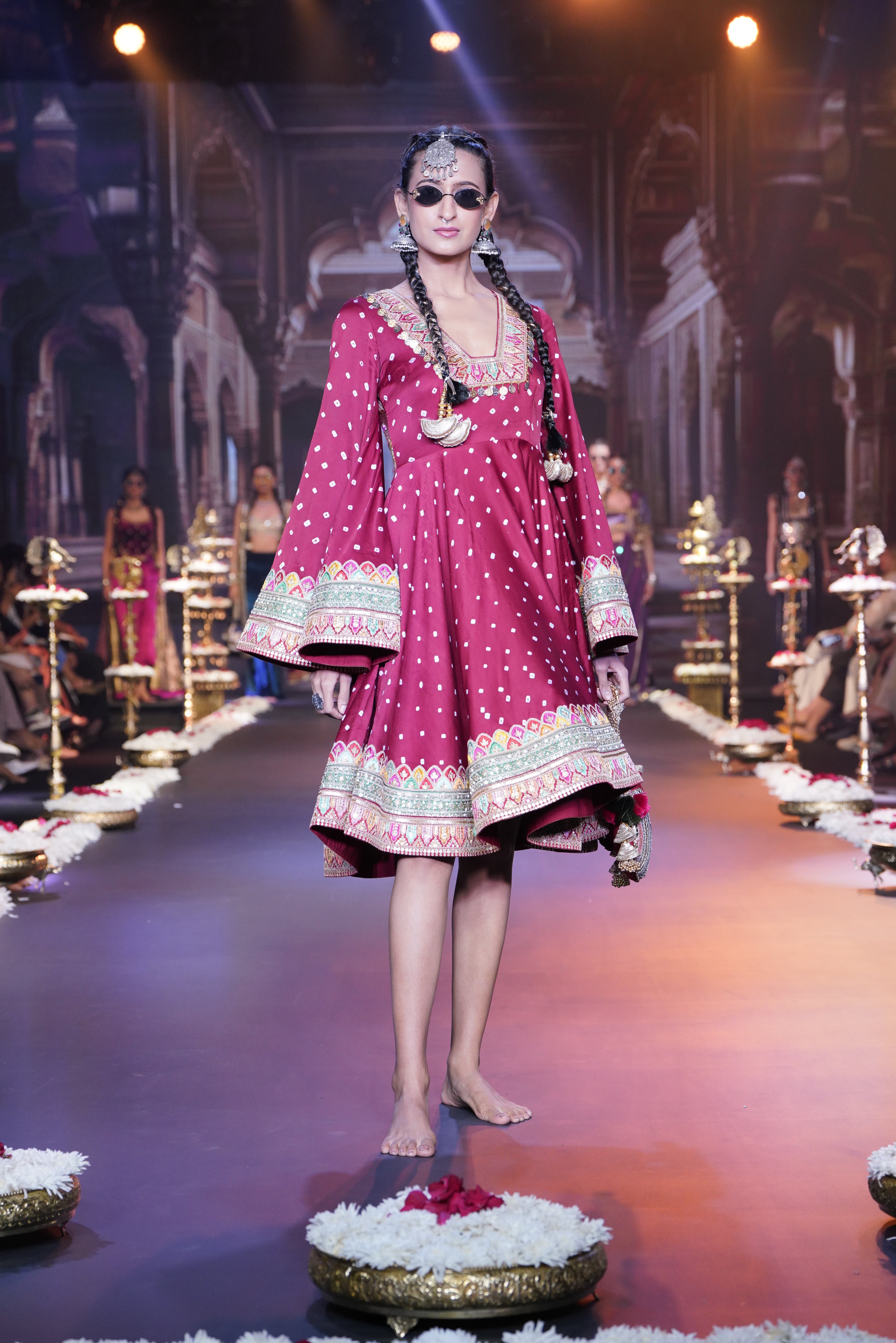 Red bandhani dress with srinathji print