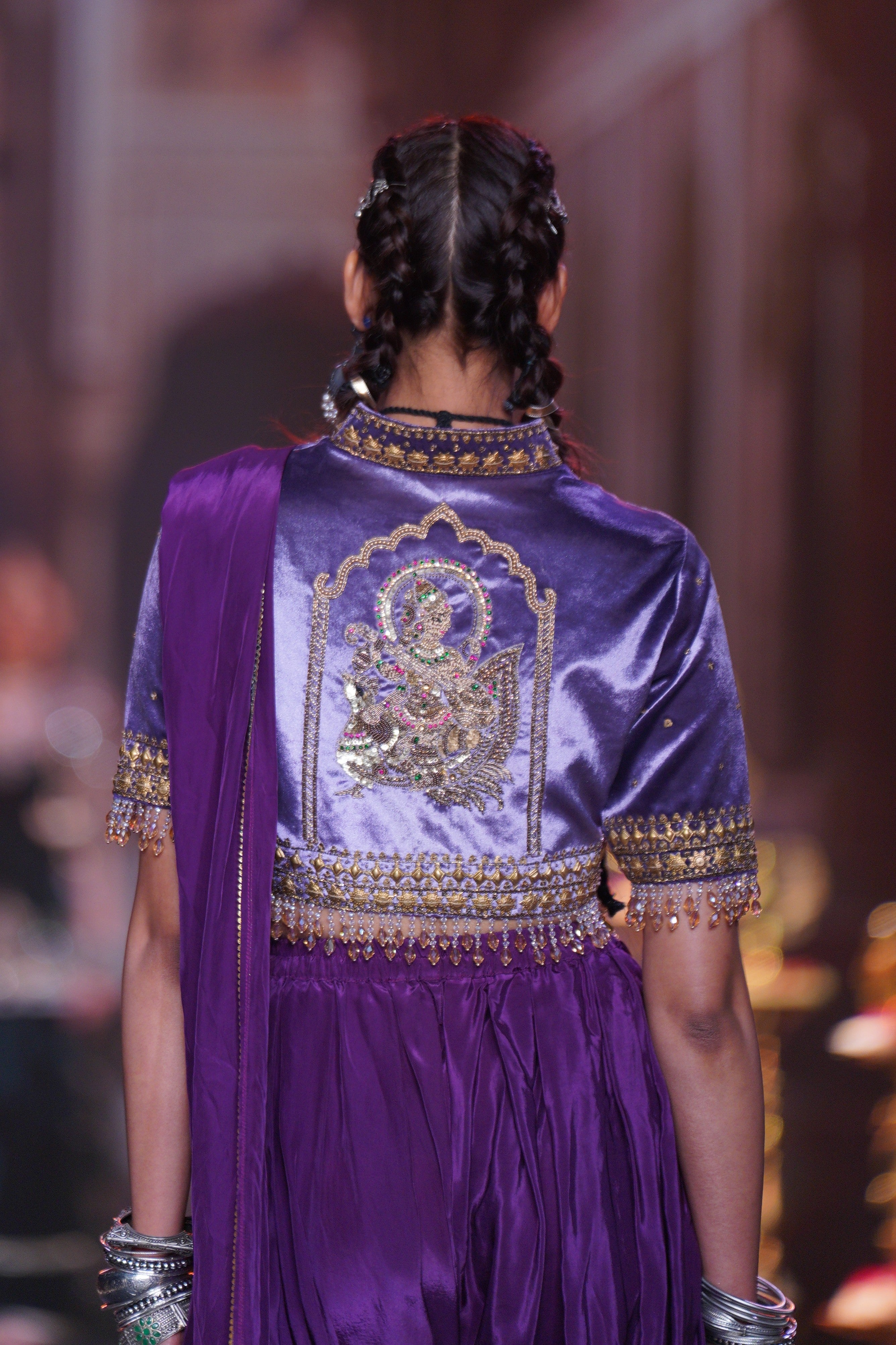 Lilac dhoti drape style two- piece set