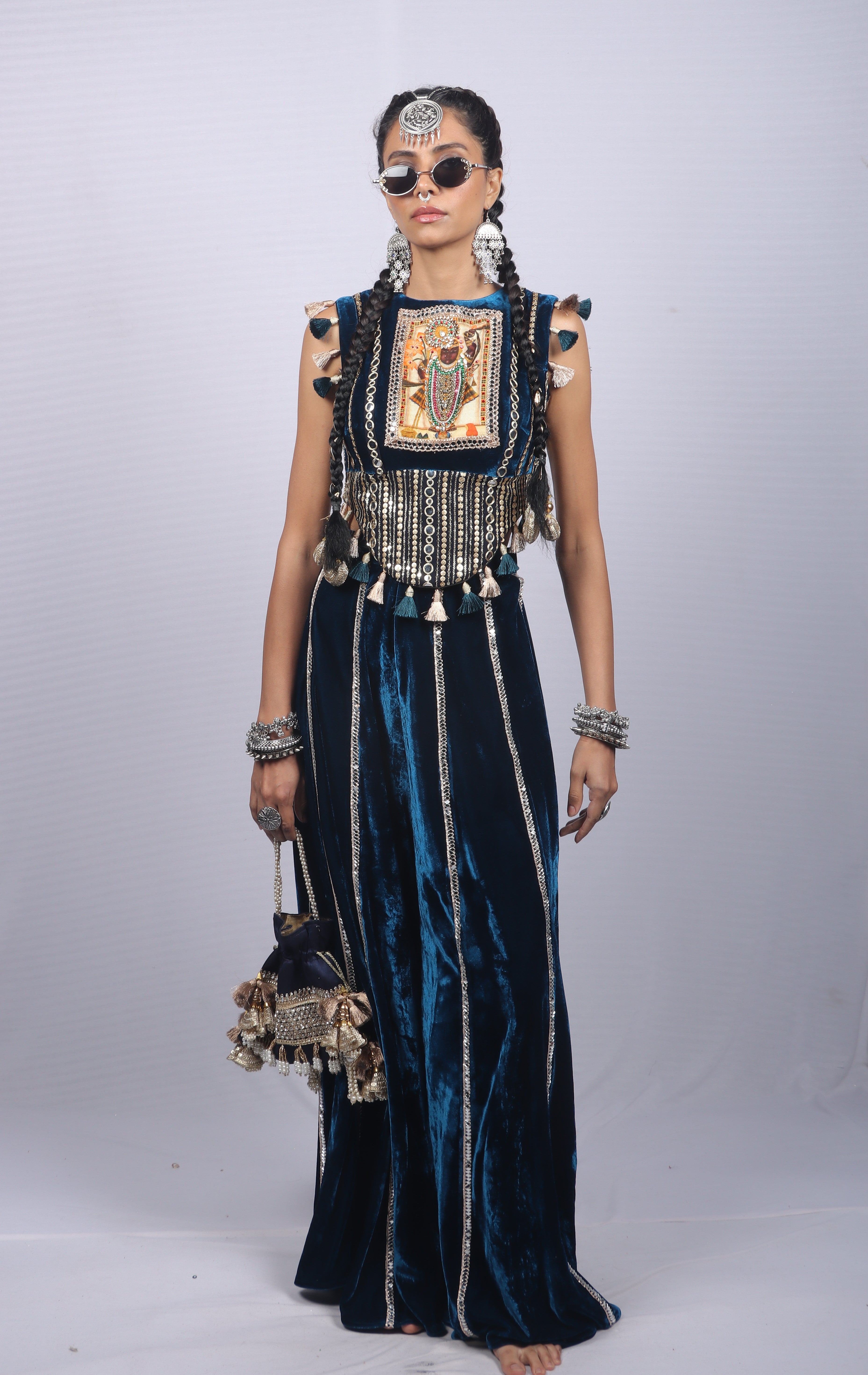 Blue embroidered with Srinathji print palazzo set