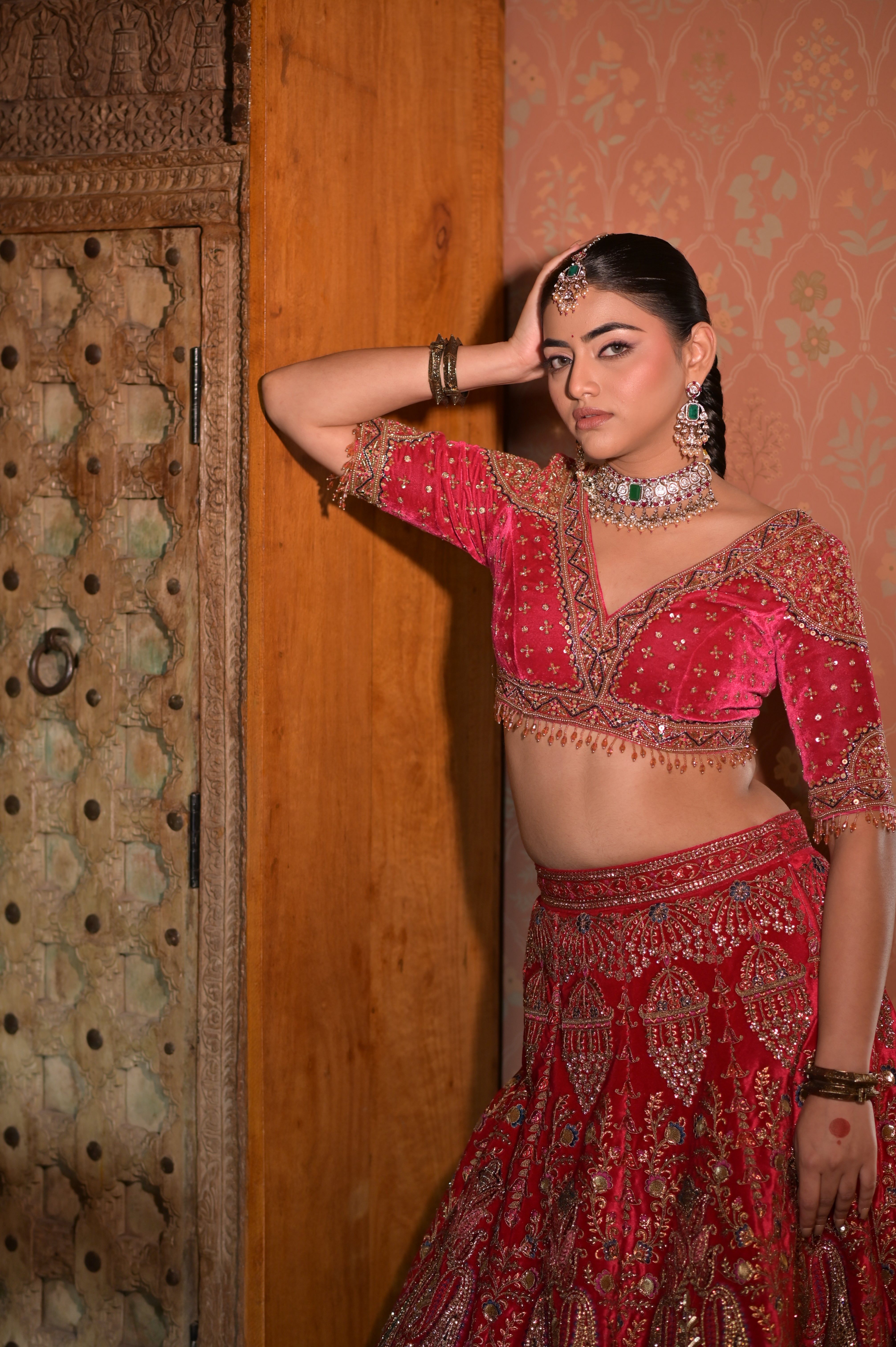 Pink bridal embroidered lehenga