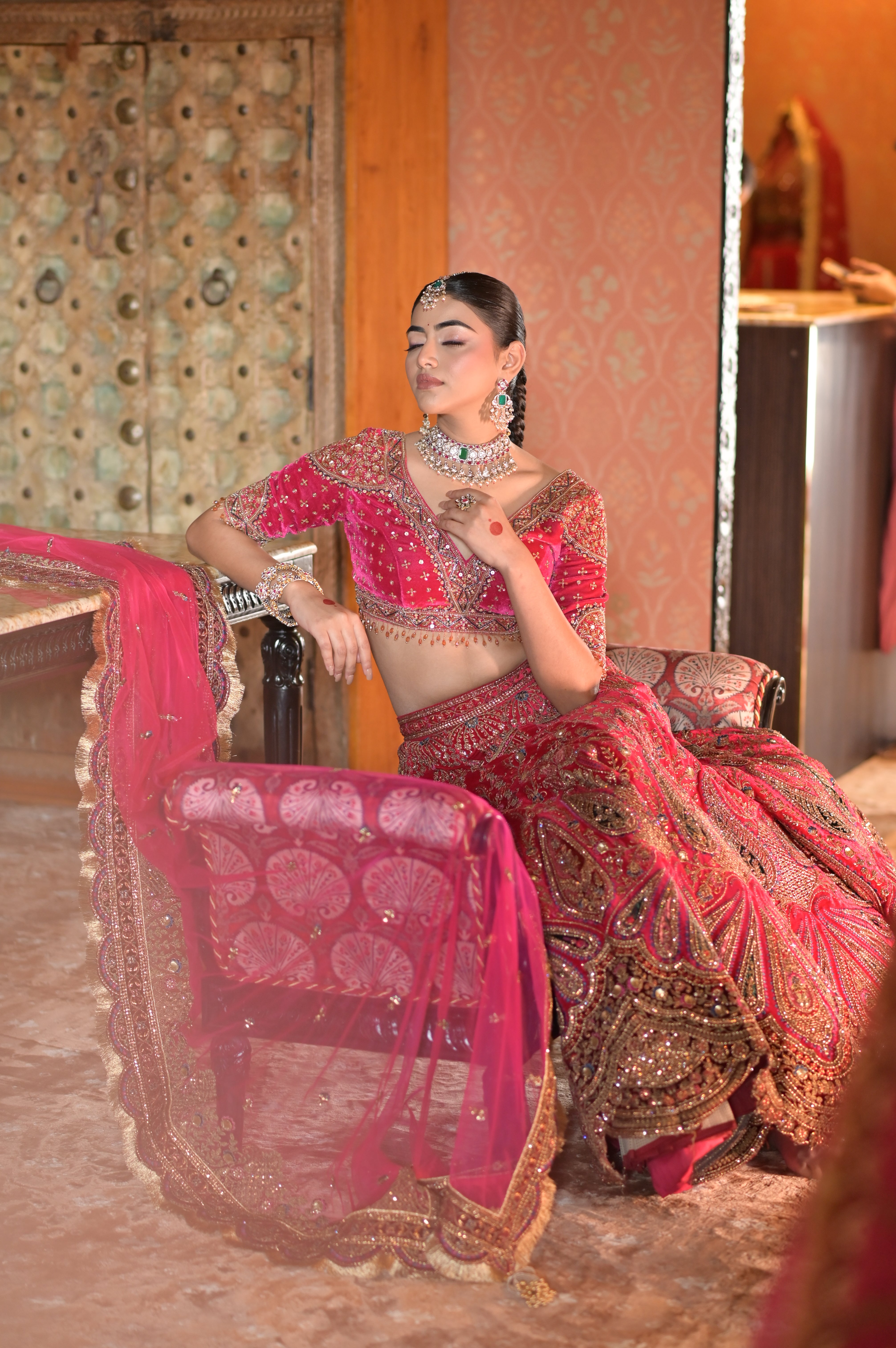 Pink bridal embroidered lehenga