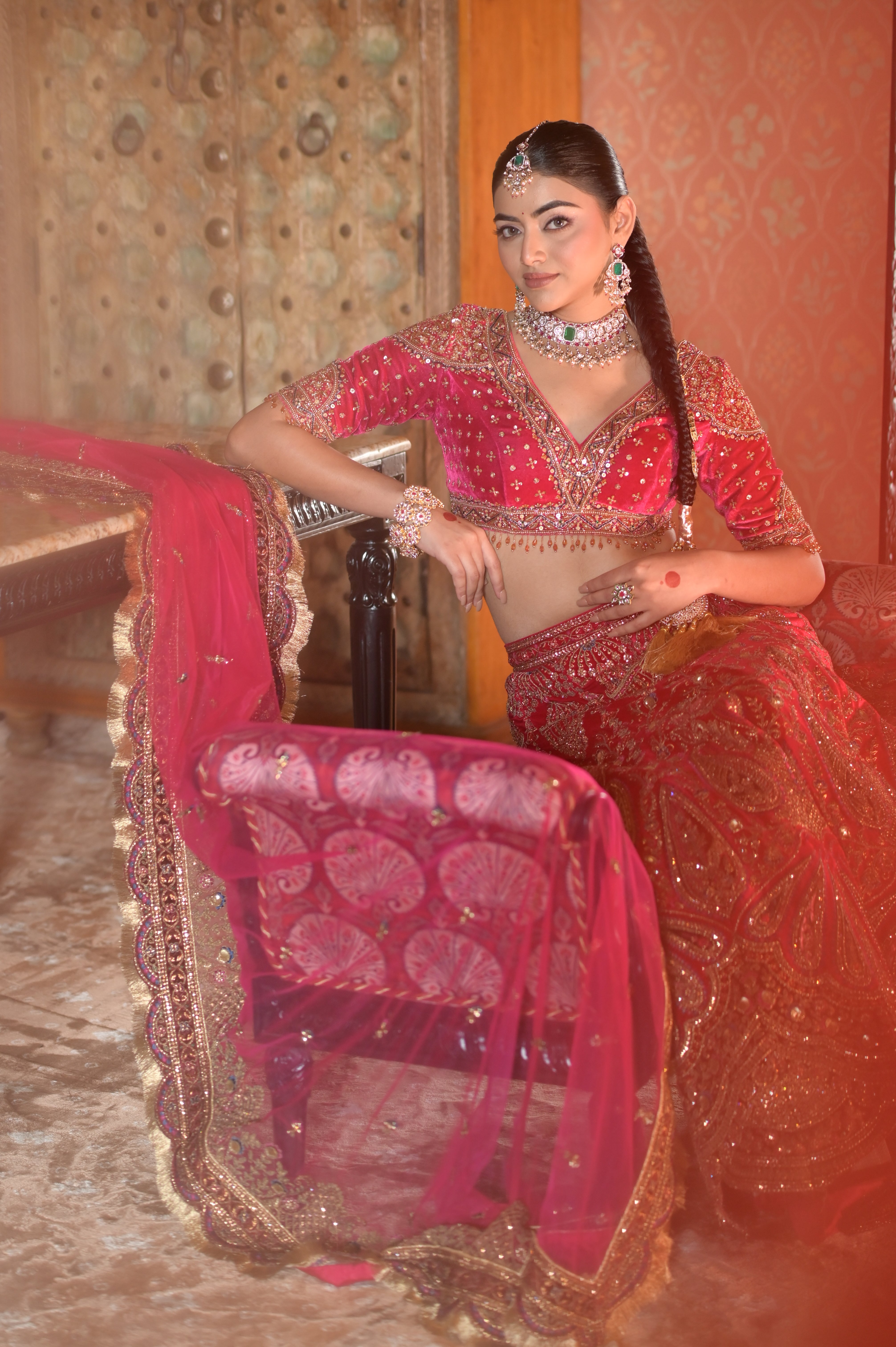 Pink bridal embroidered lehenga