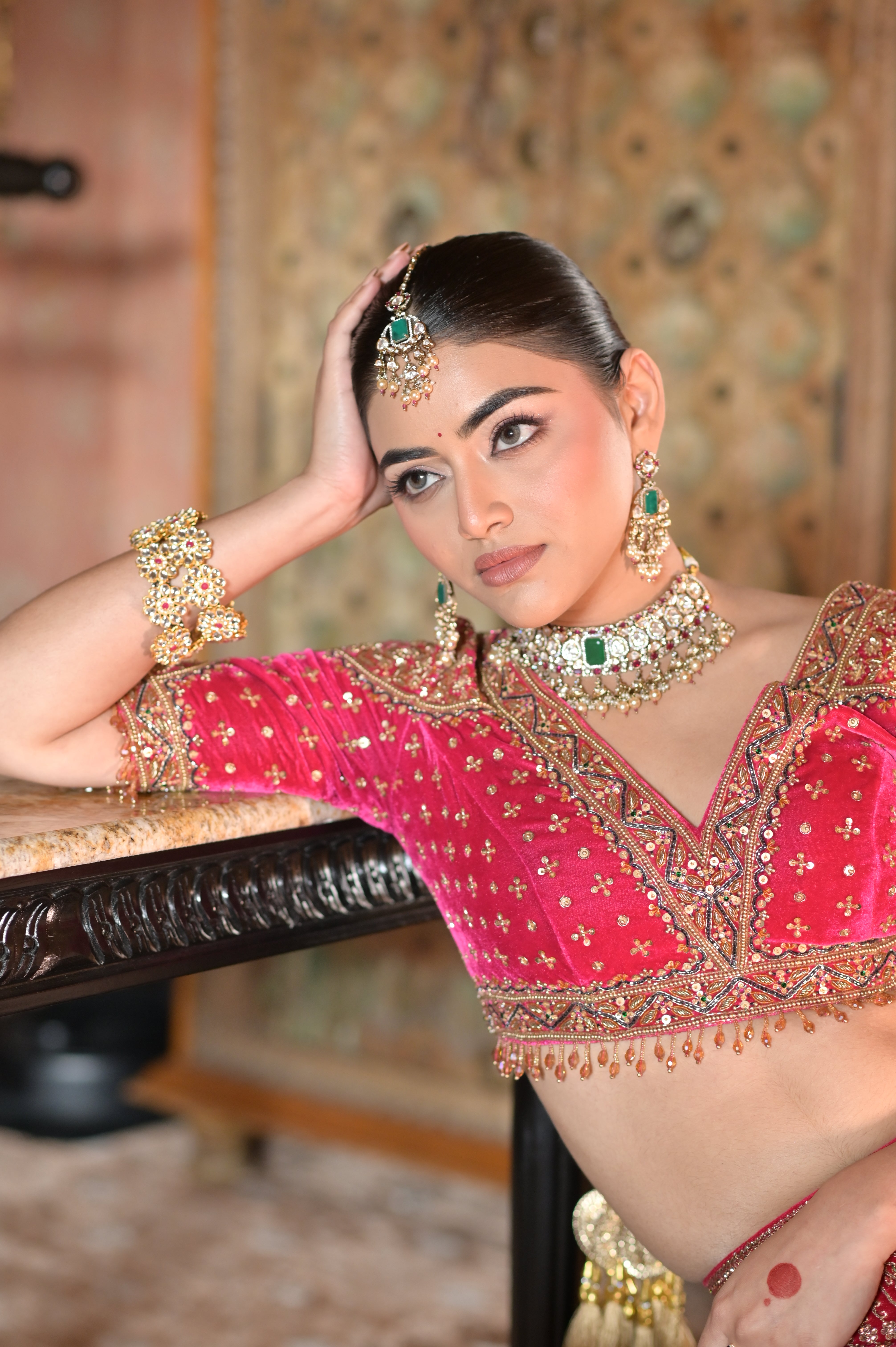 Pink bridal embroidered lehenga