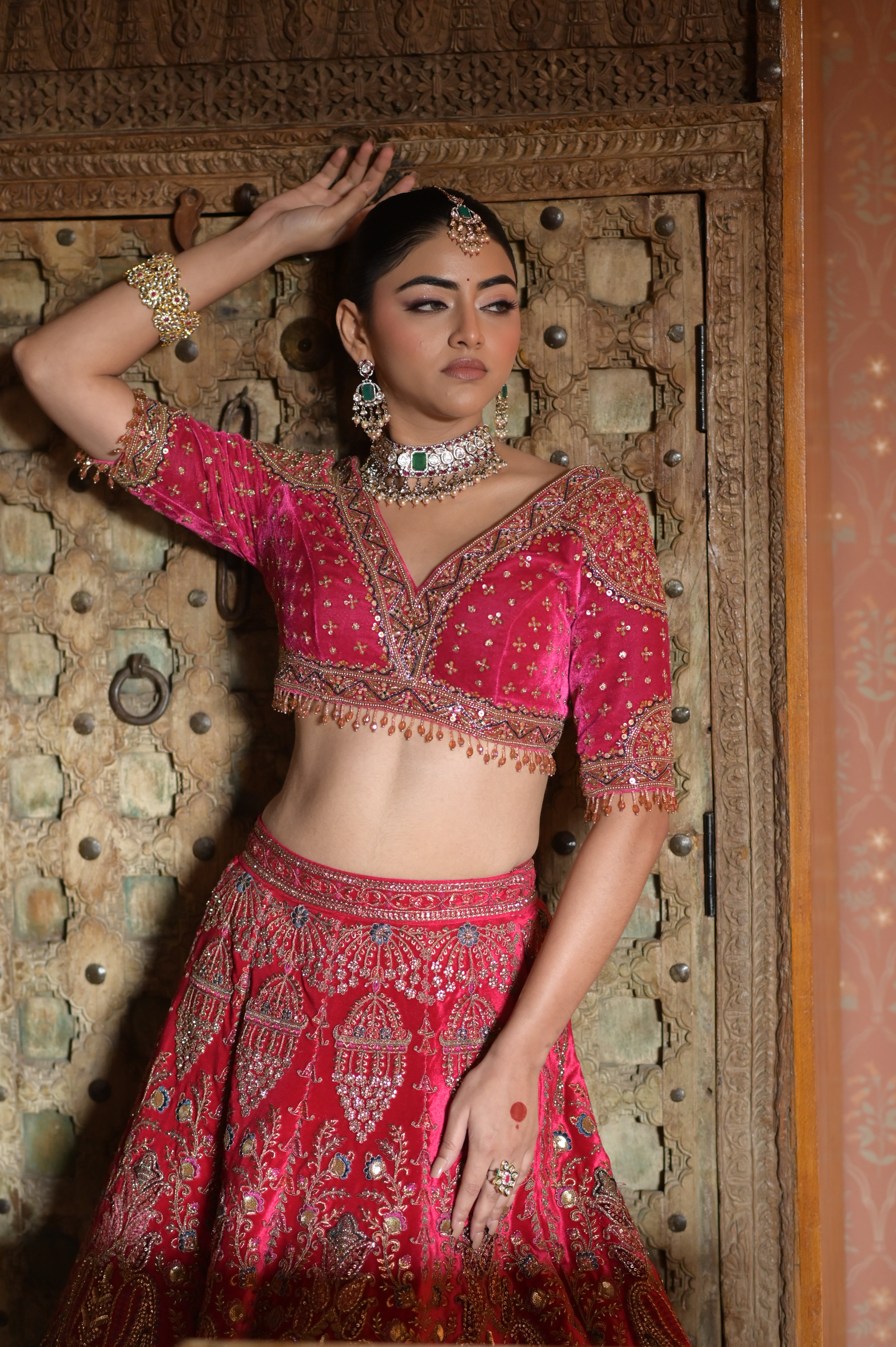 Pink bridal embroidered lehenga