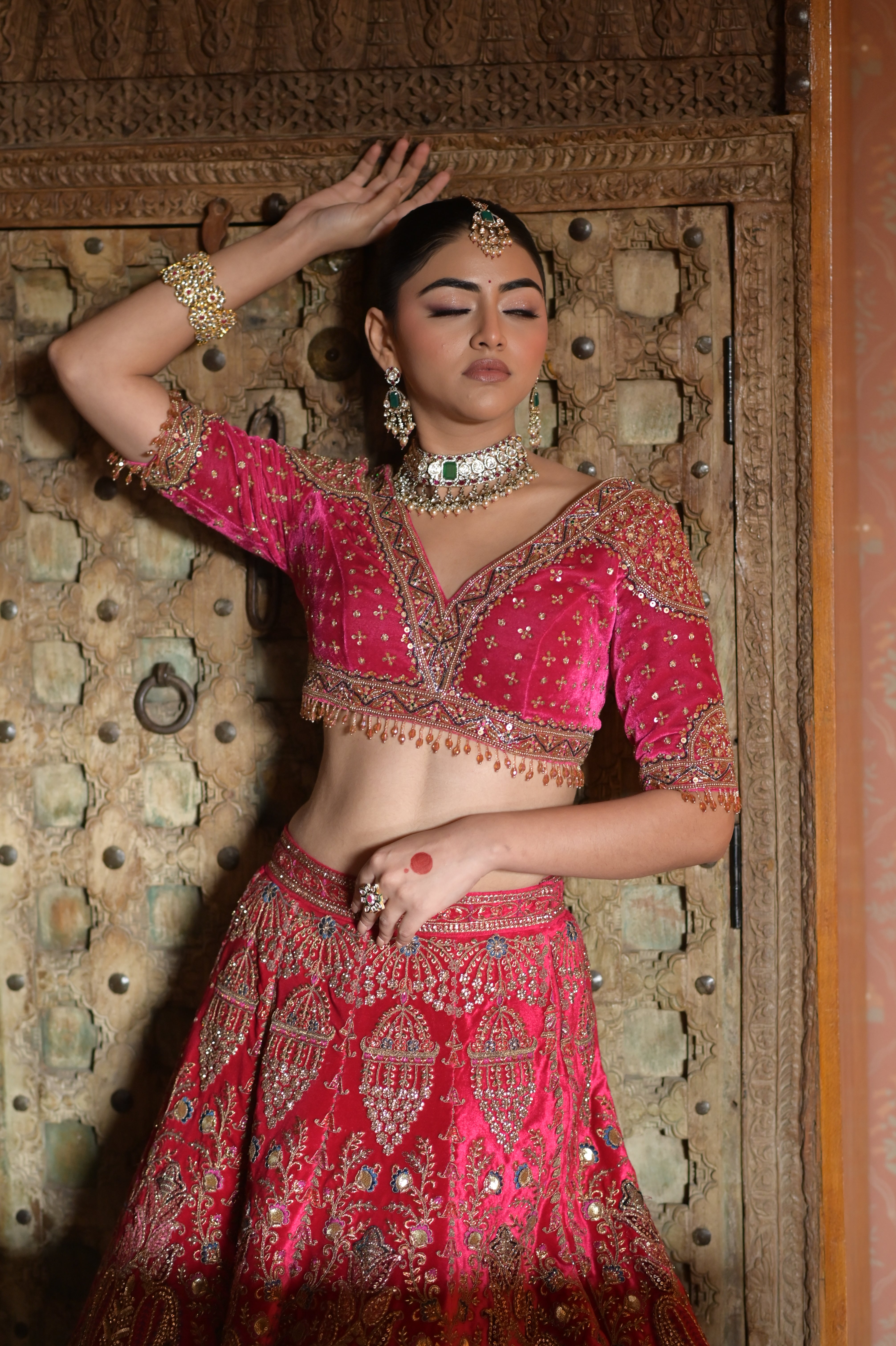 Pink bridal embroidered lehenga