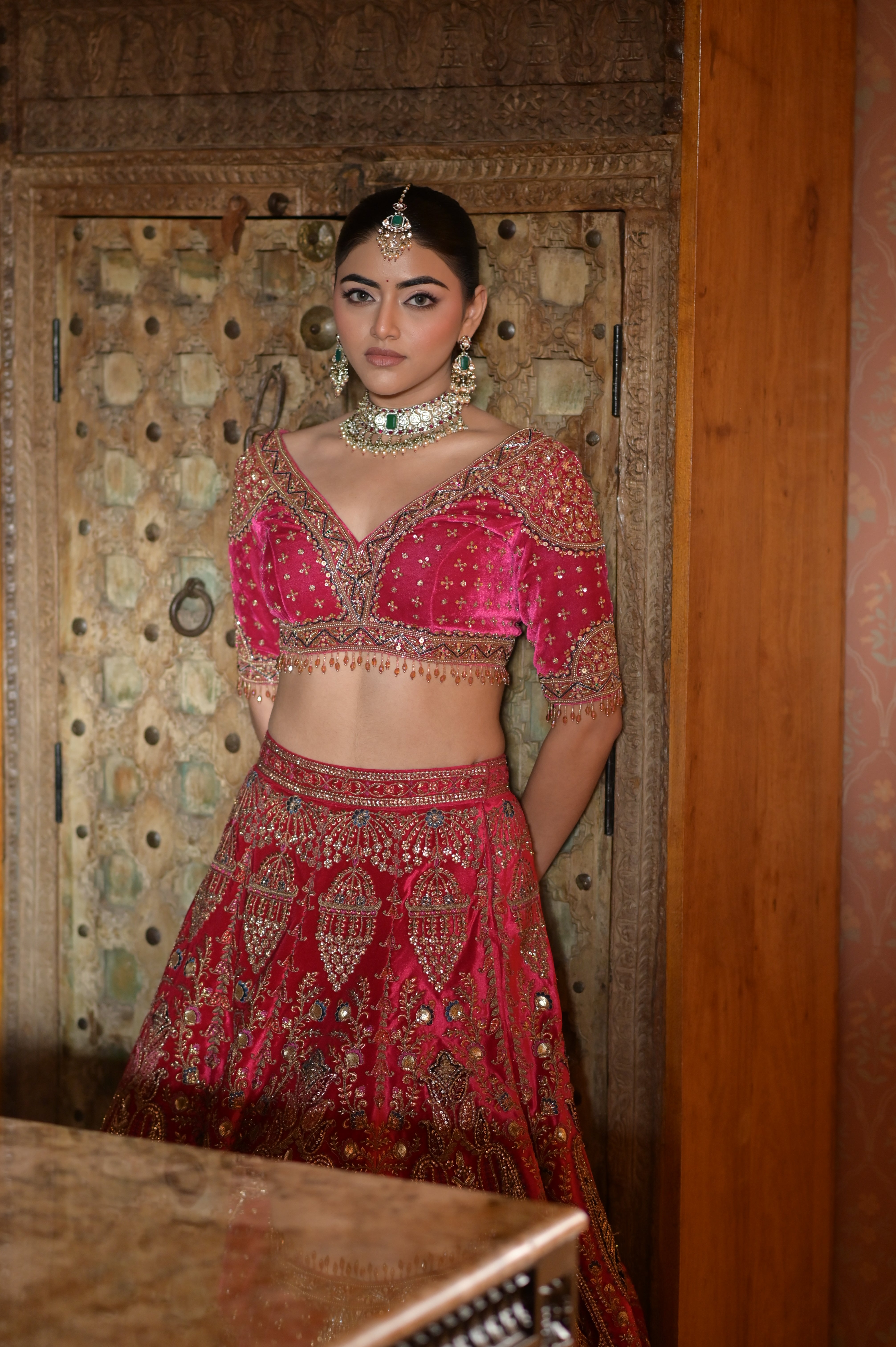 Pink bridal embroidered lehenga
