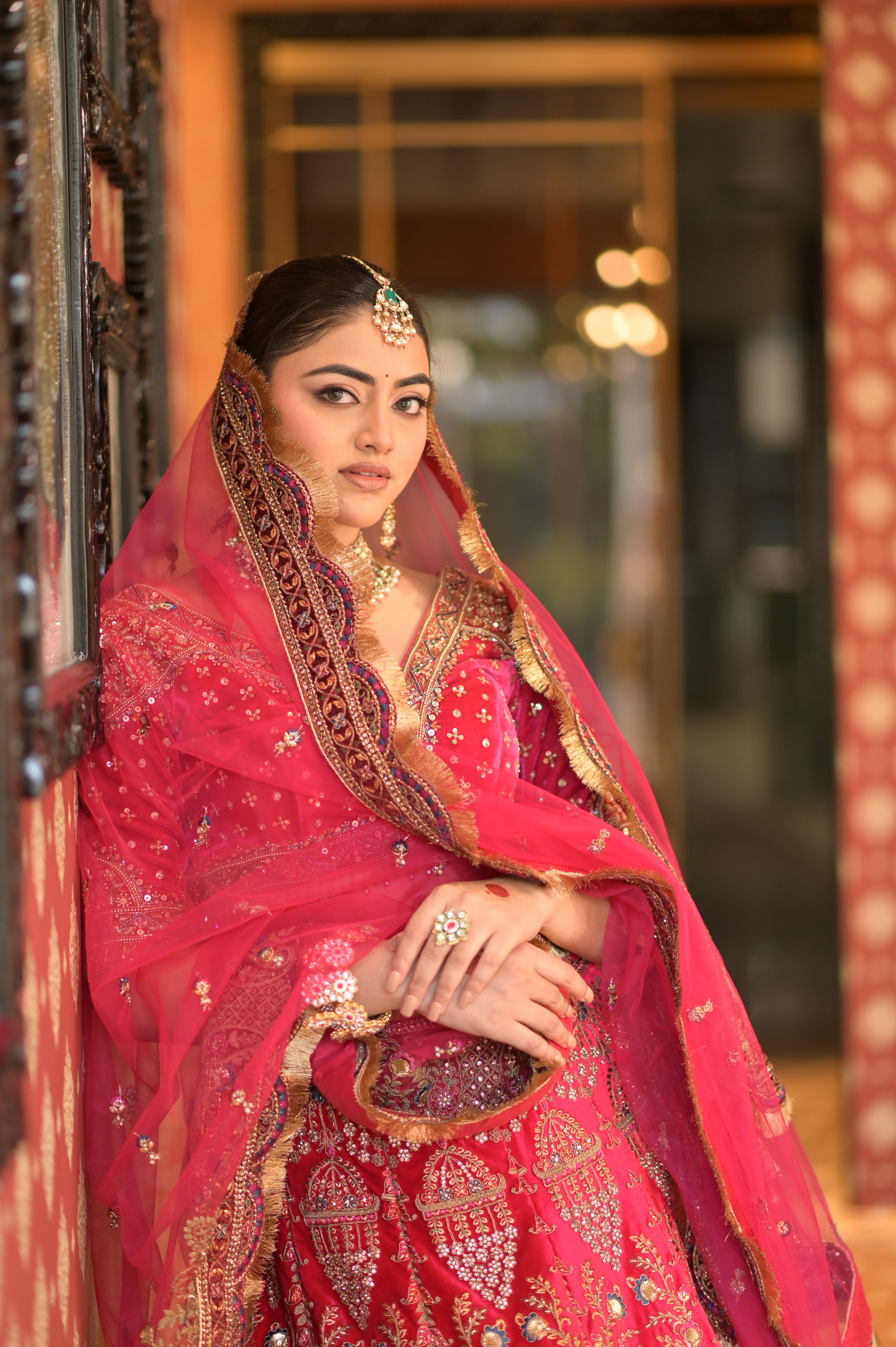 Pink bridal embroidered lehenga