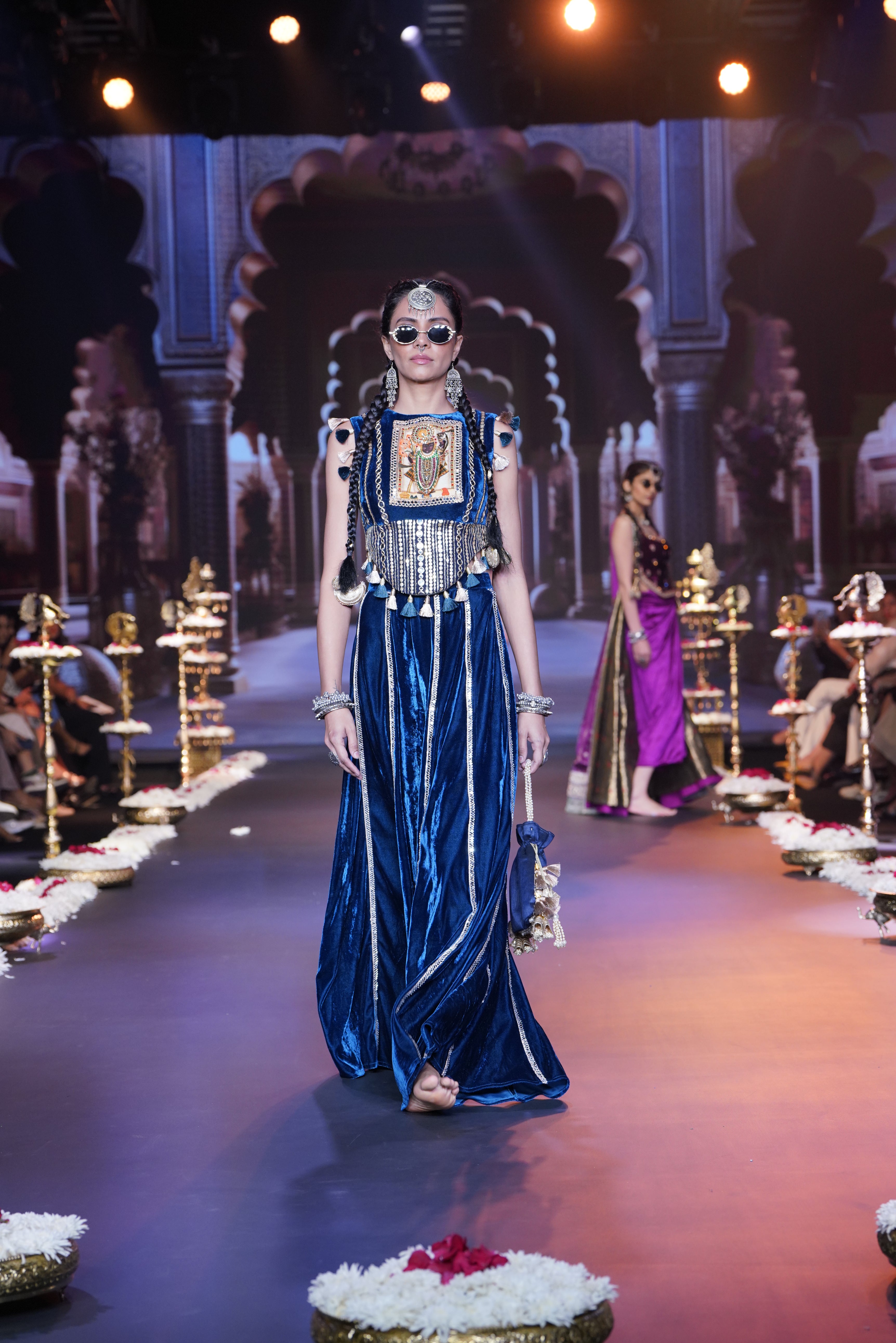 Blue embroidered with Srinathji print palazzo set