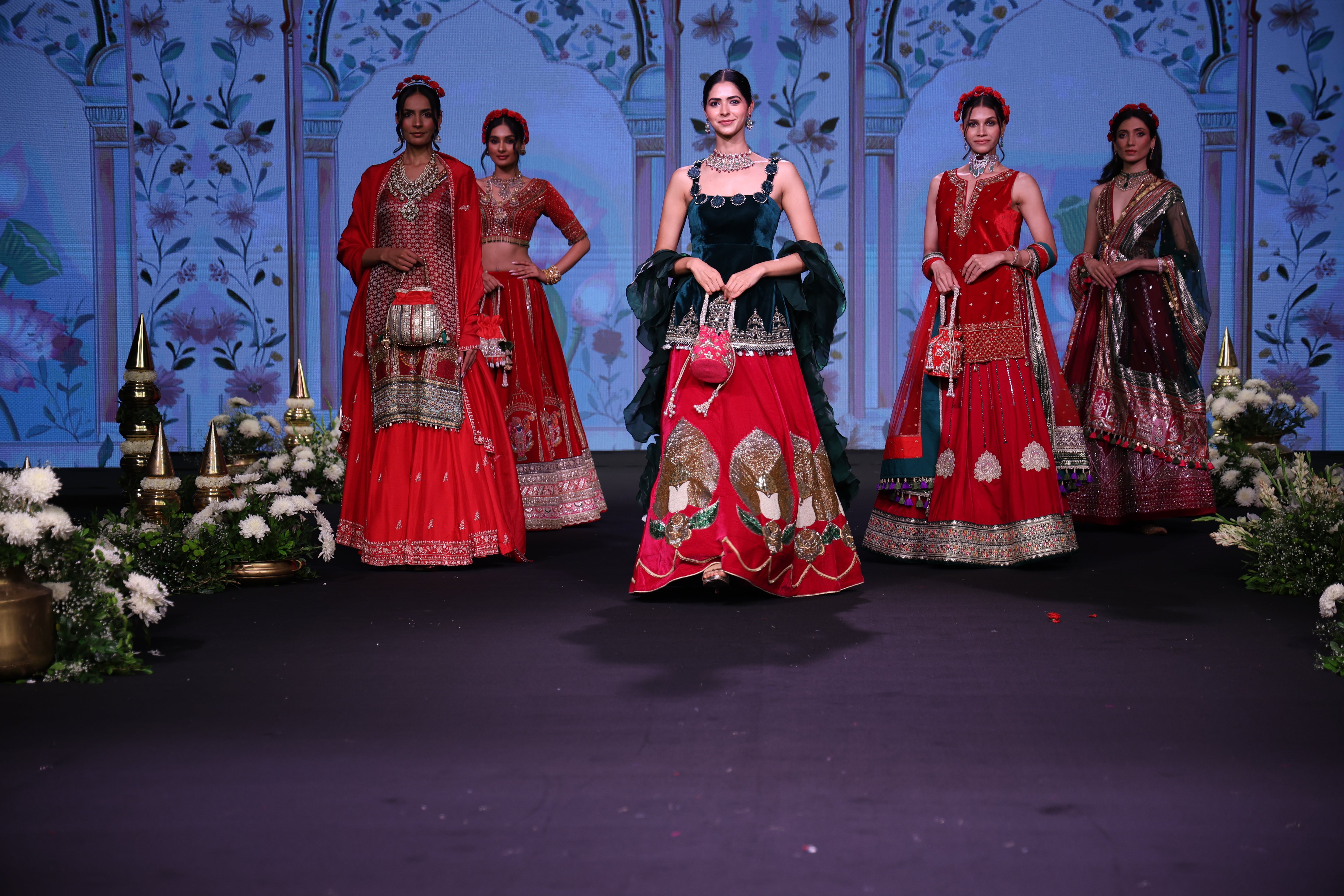 Dual tone green and pink ram mandir inspired lehenga set