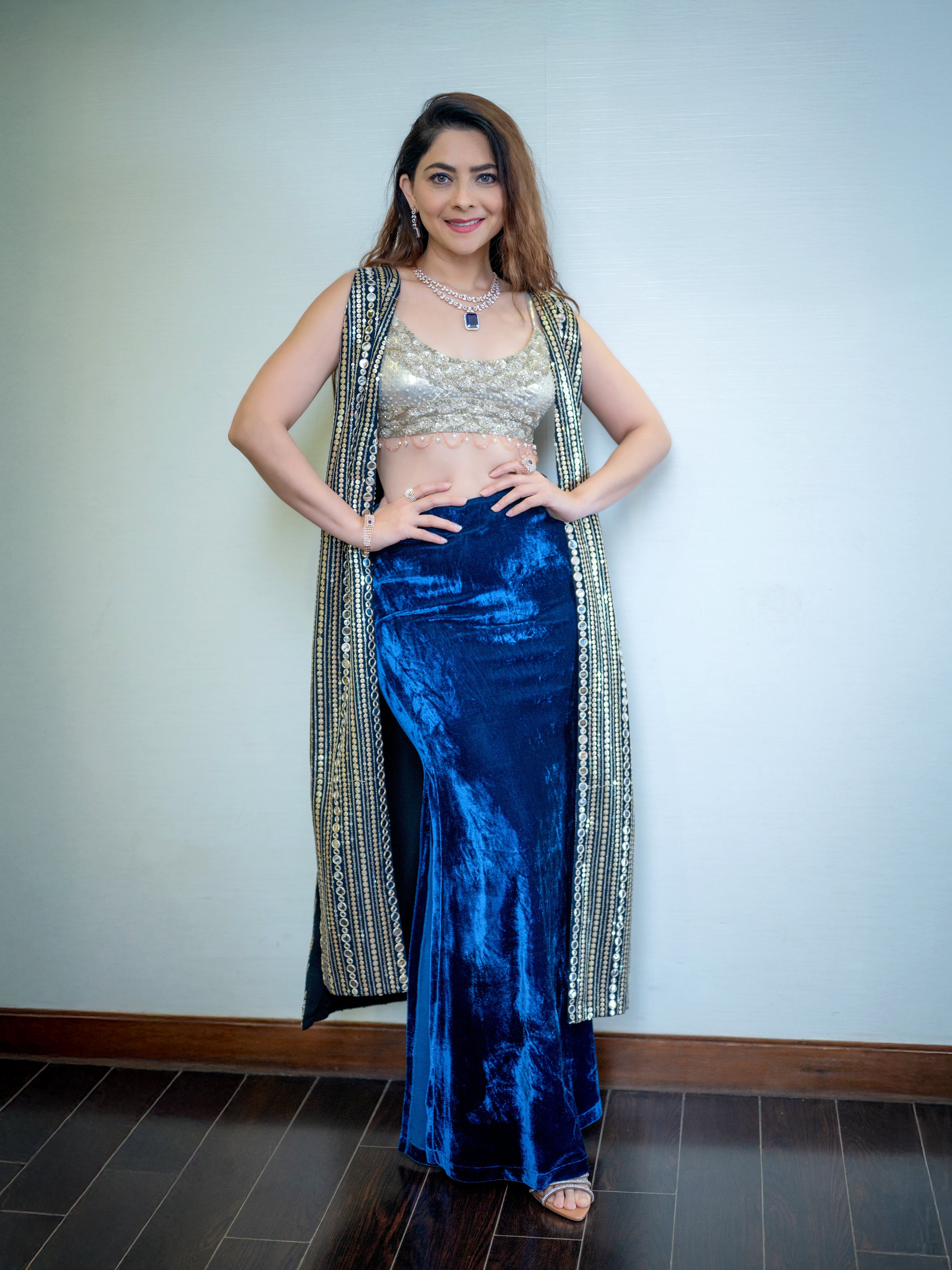 Purple embroidered with Srinathji print three- piece set