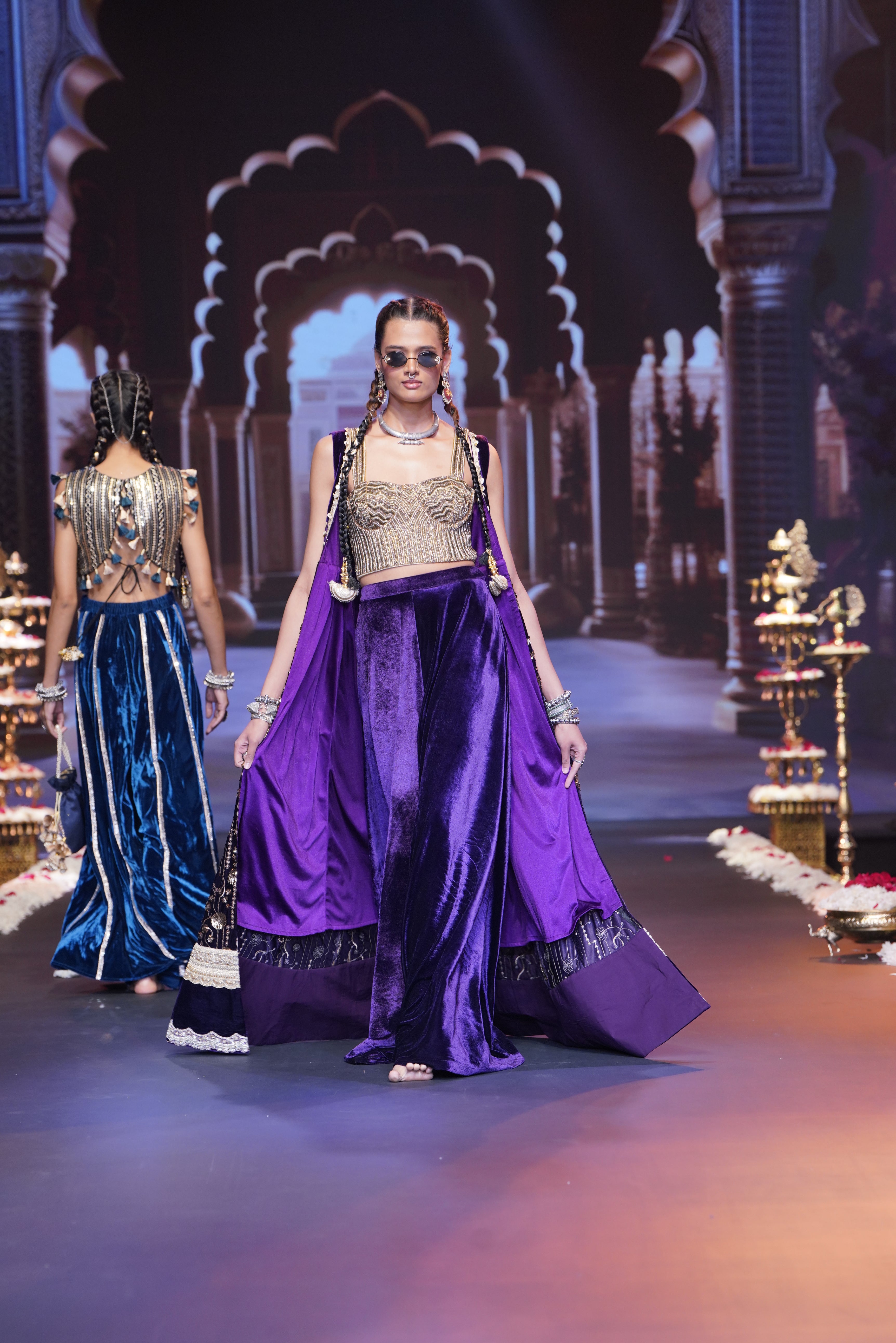 Purple embroidered three – piece set