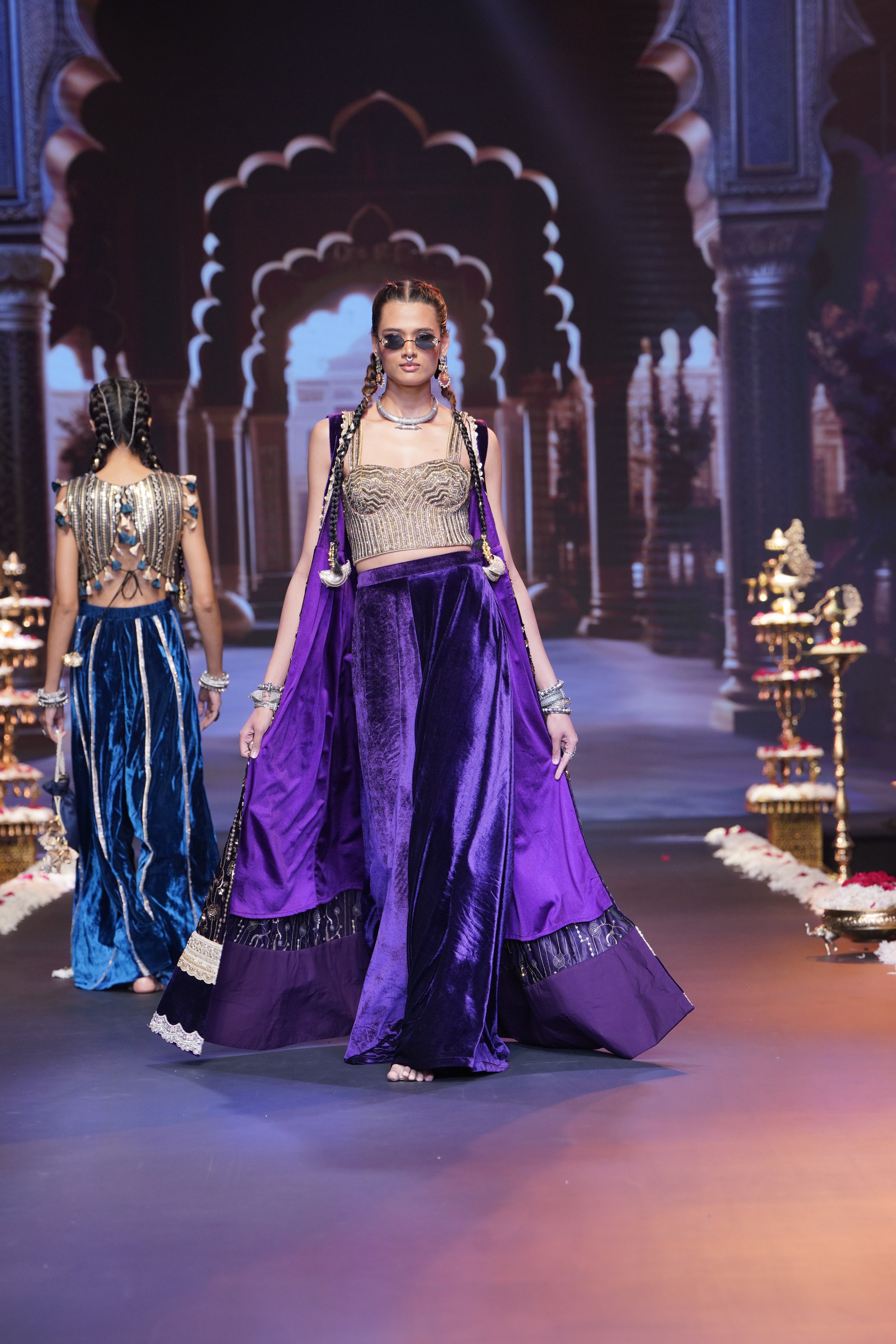 Purple embroidered three – piece set
