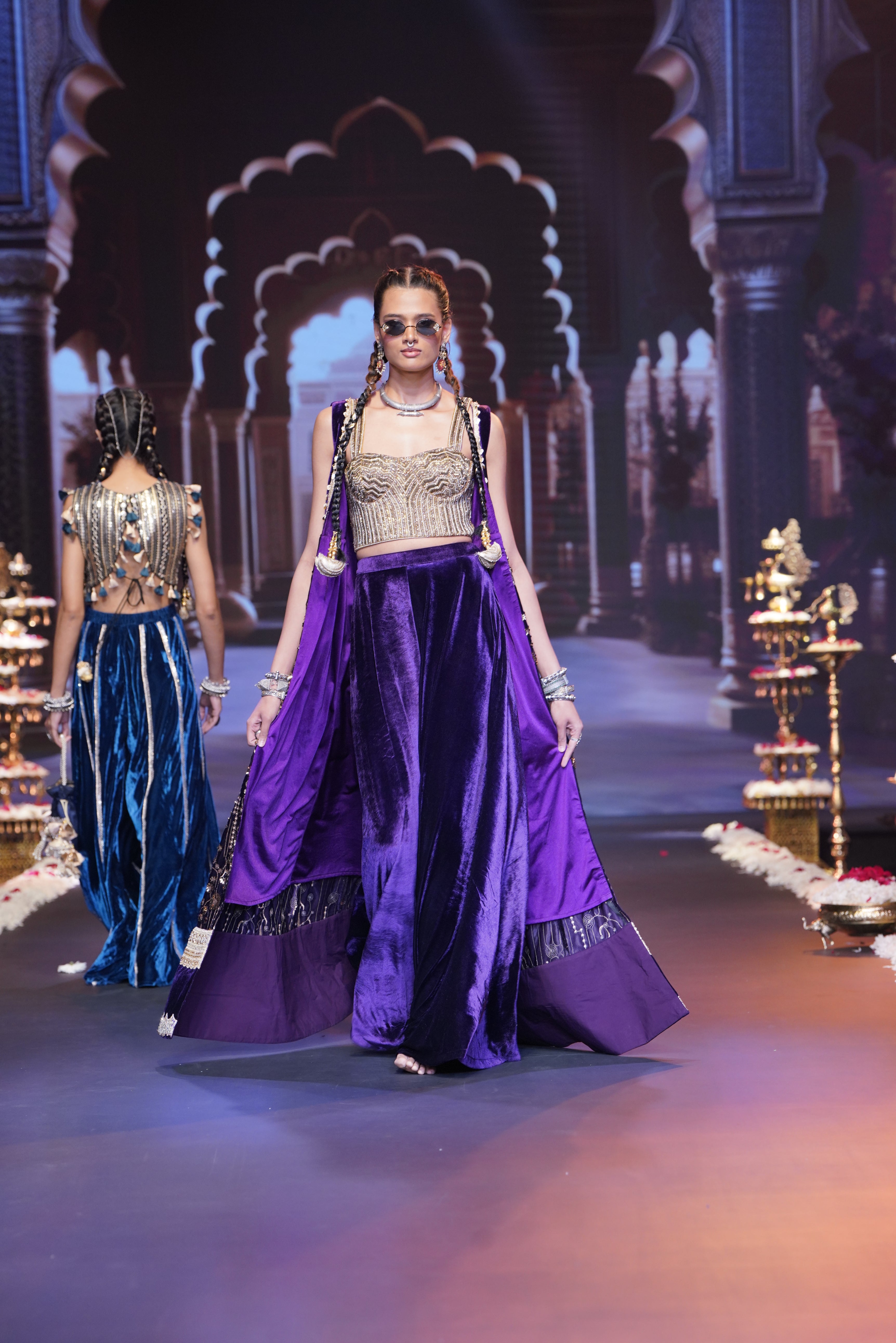 Purple embroidered three – piece set