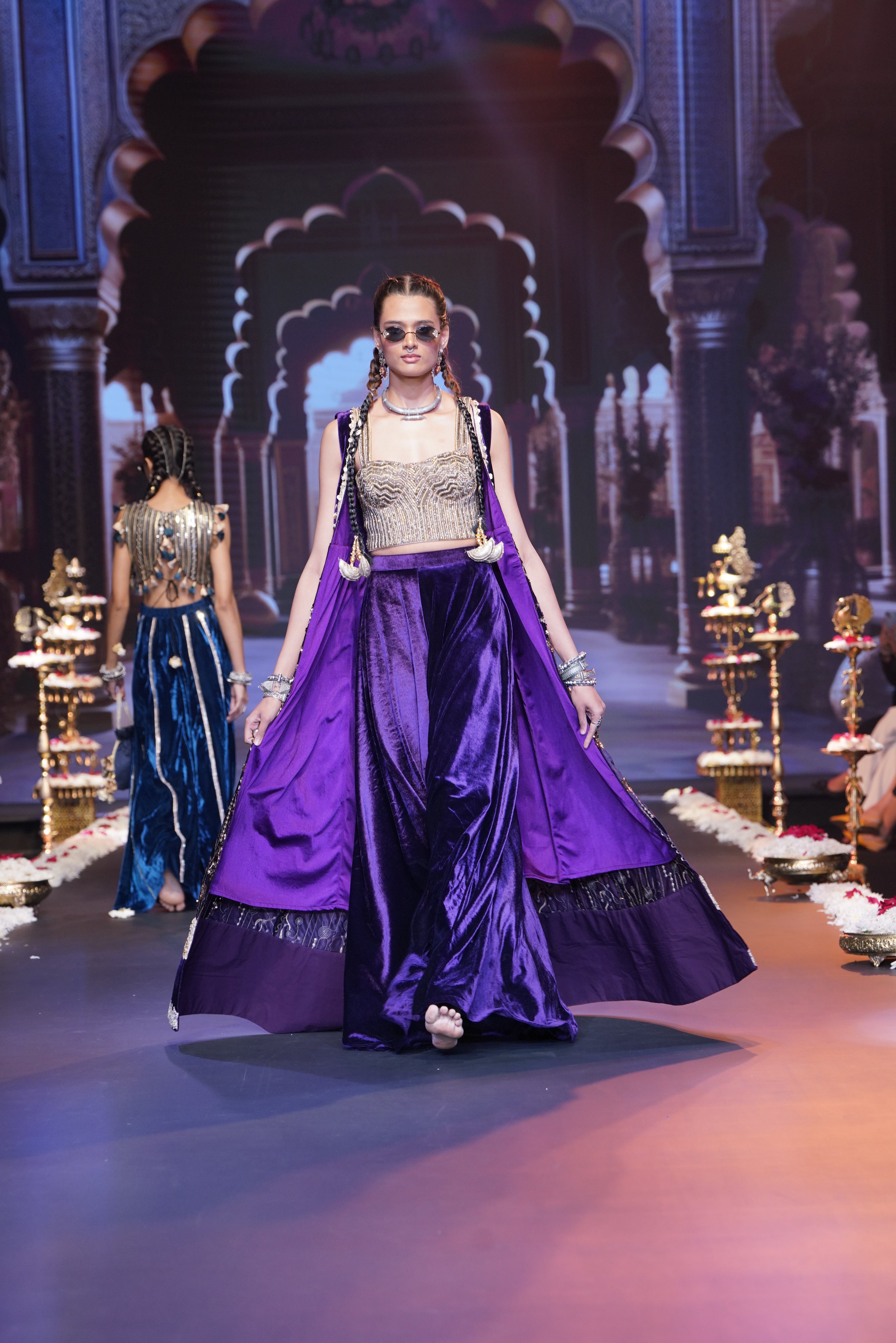 Purple embroidered three – piece set