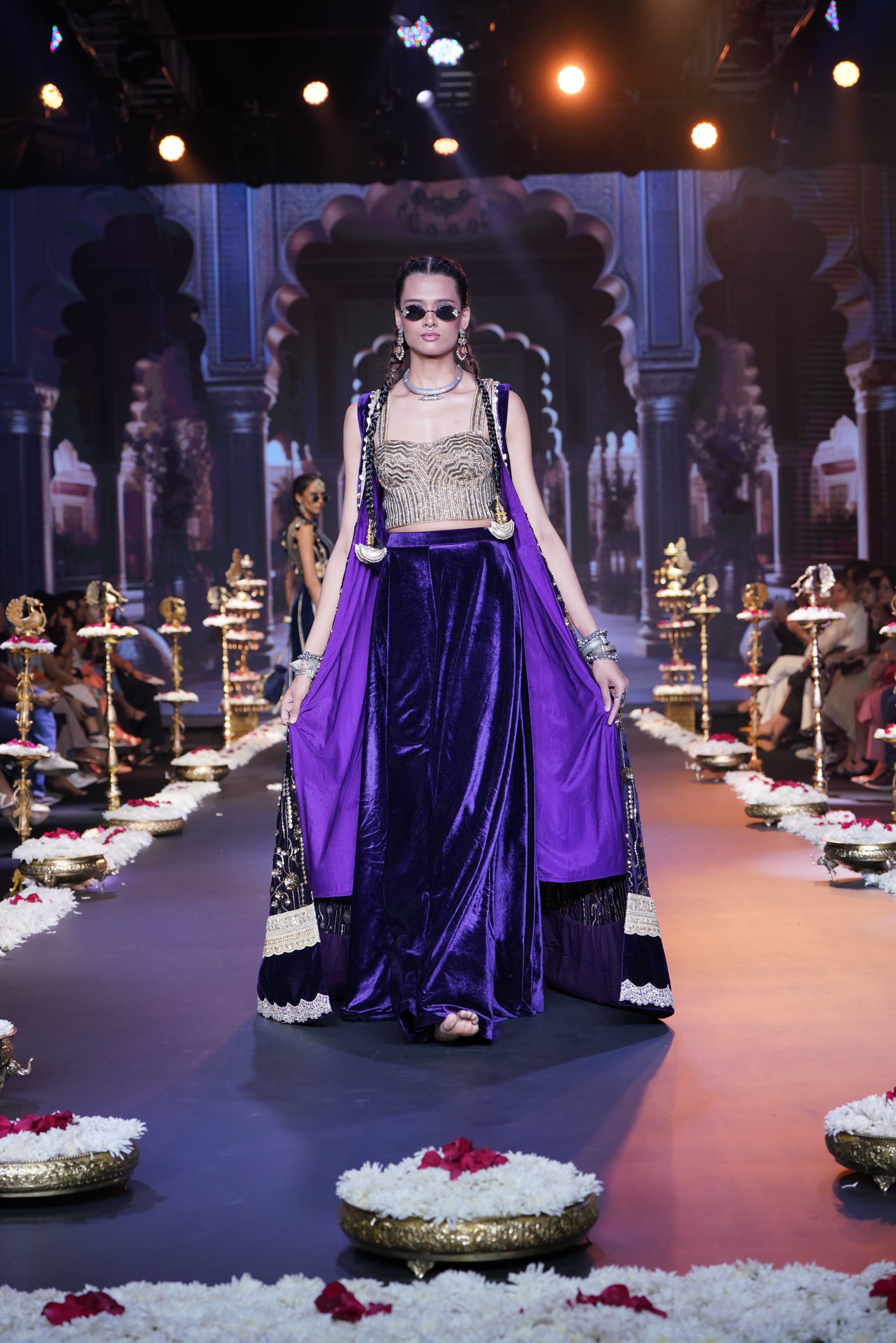 Purple embroidered three – piece set