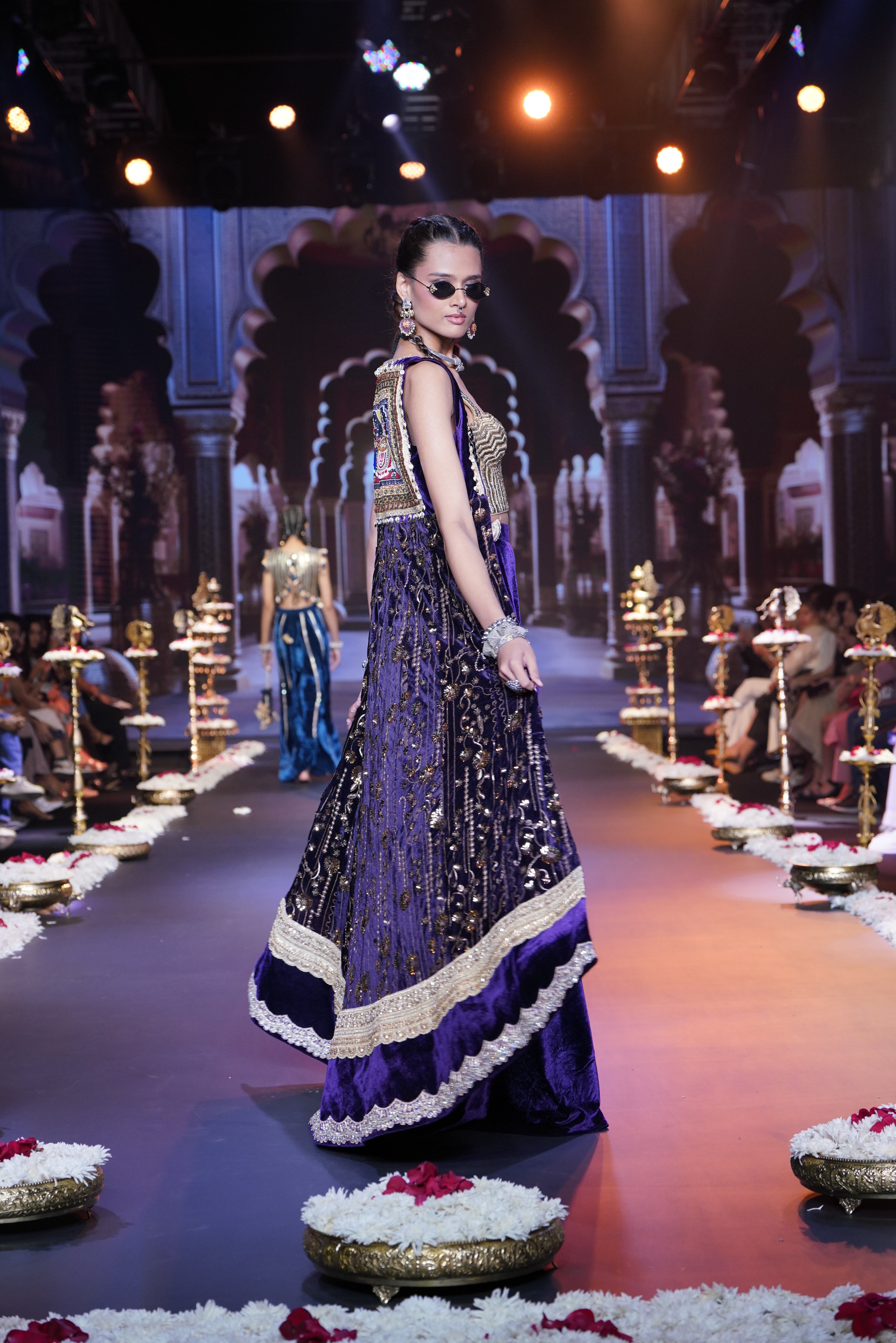 Purple embroidered three – piece set
