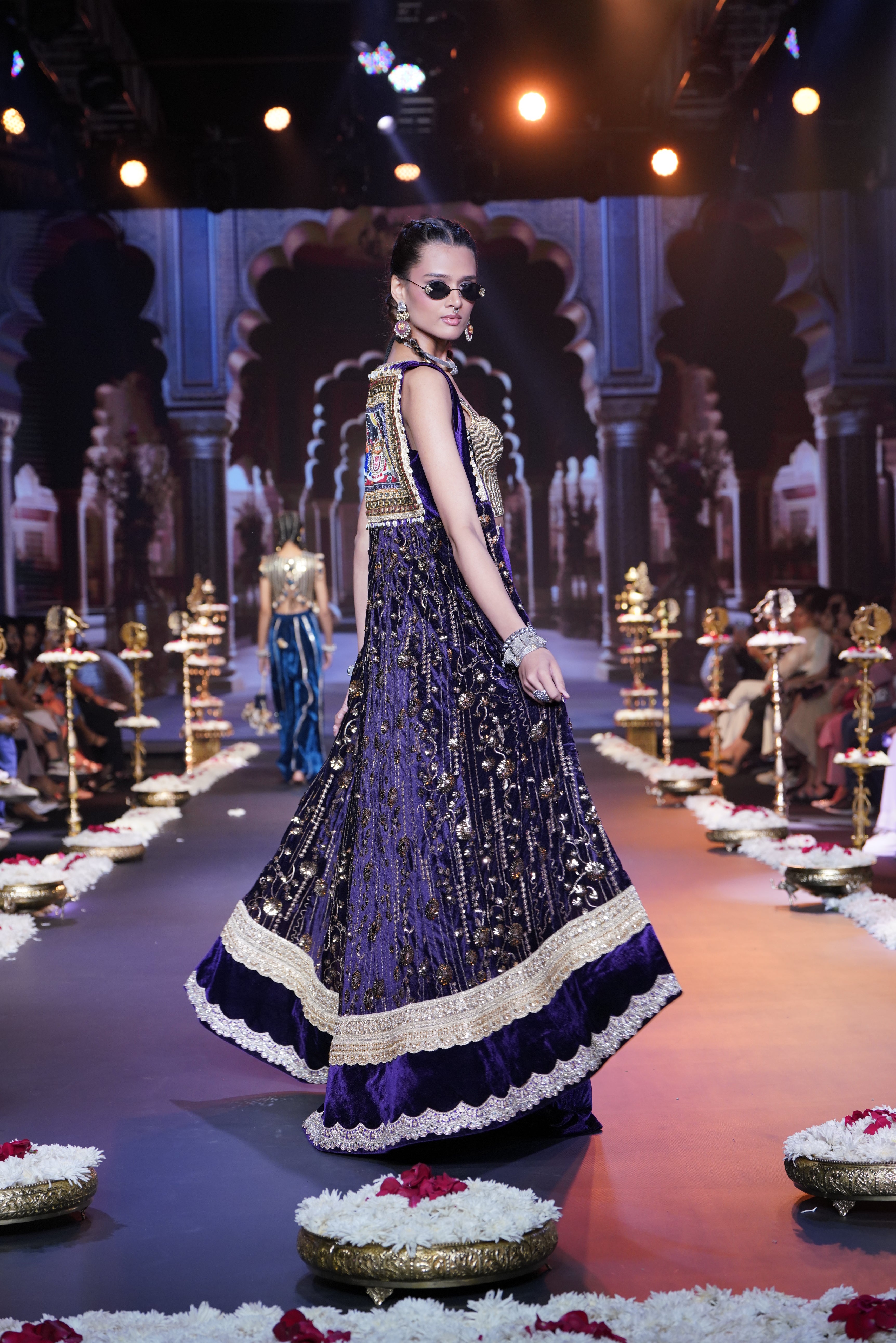 Purple embroidered three – piece set