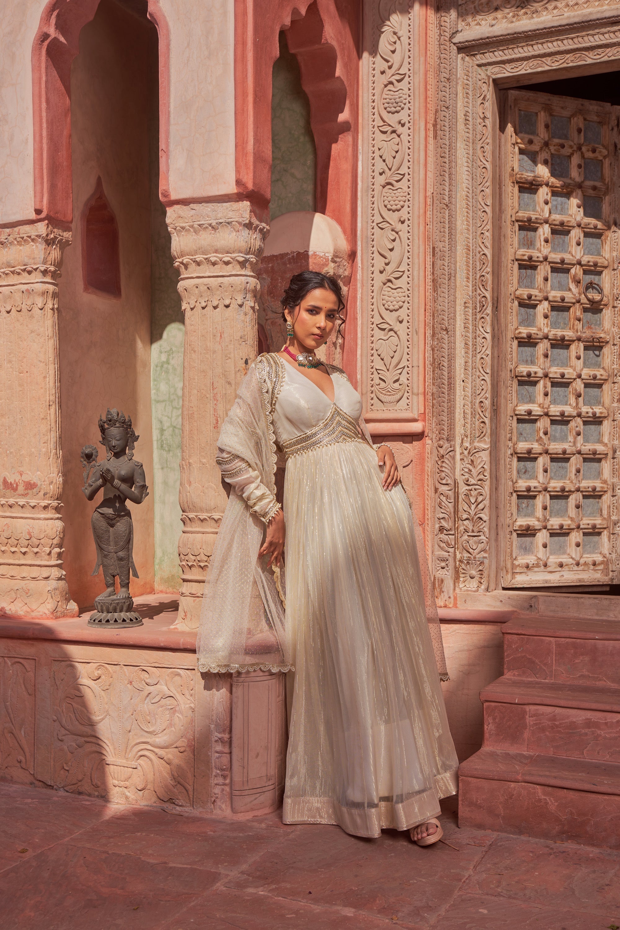 Ivory Basant Rani Floor Length Anarkali | Nidhika Shekhar