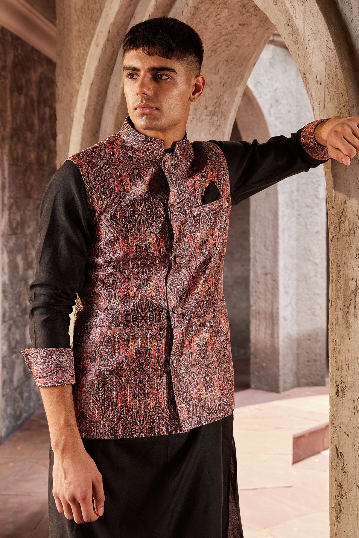 Buy Men's Black Print Multi-Color Bandi | Nidhika Shekhar