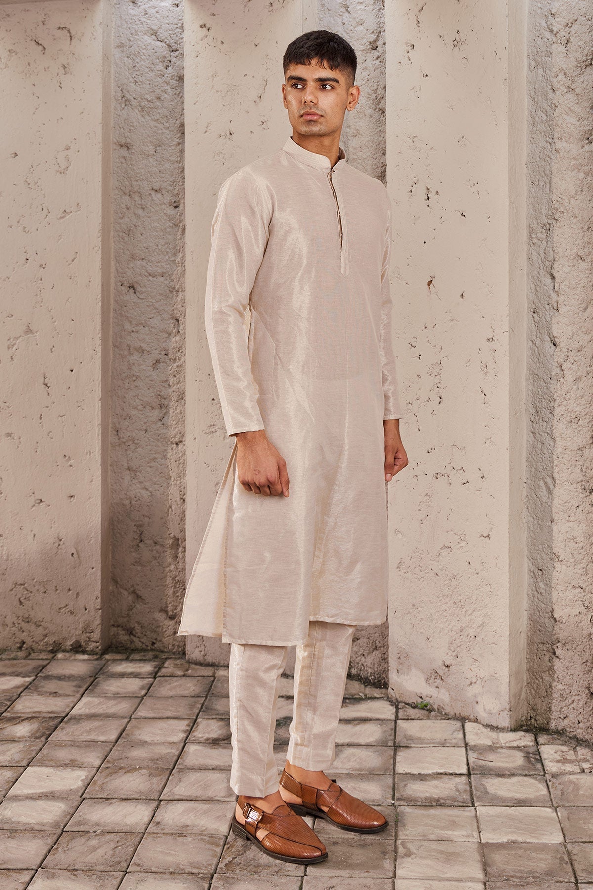 Men's Designer Zari Cotton Kurta Set