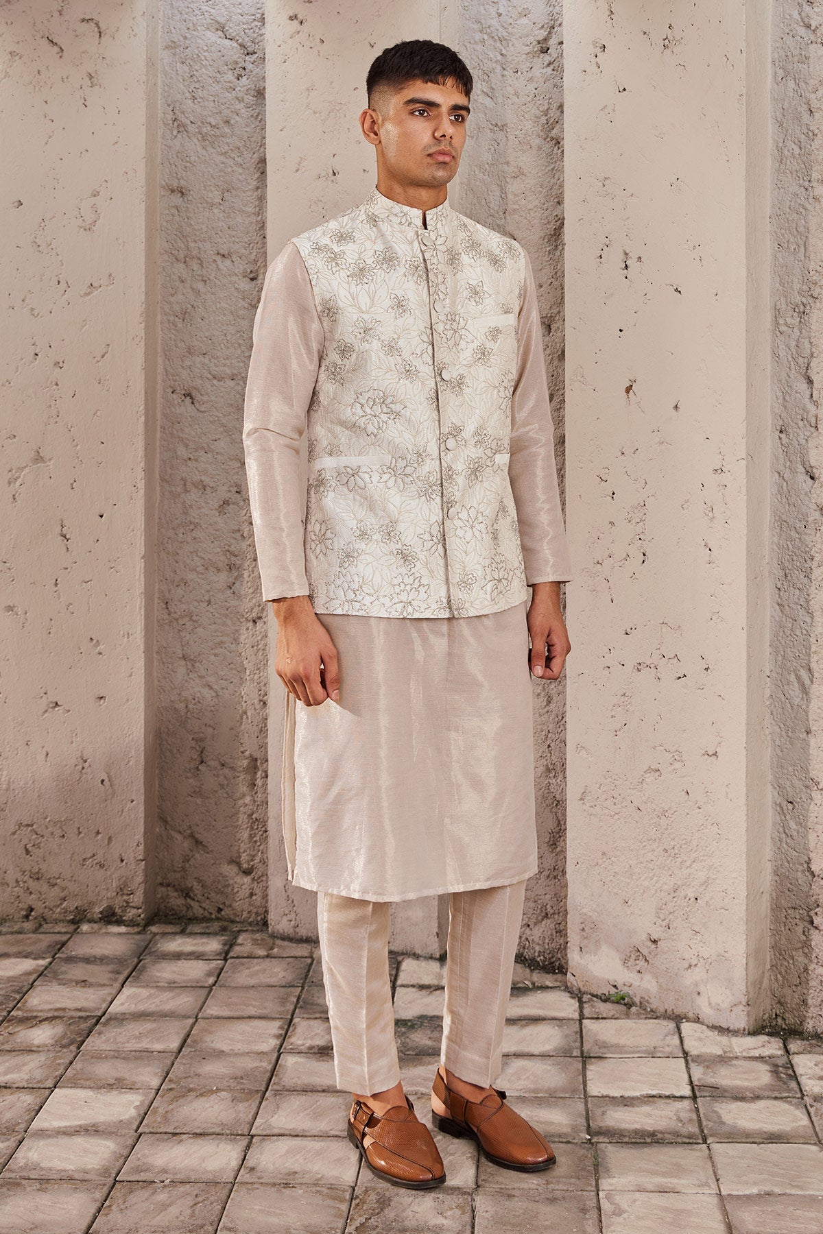 Buy Designer Ivory Embroidered Silk Bandi | Nidhika Shekhar