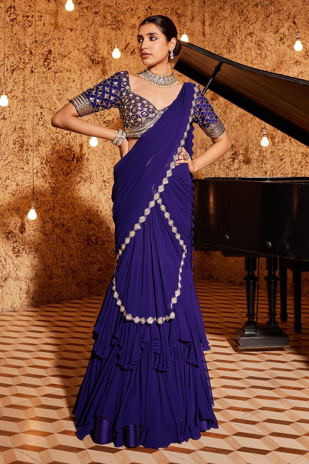 Shop Narangi Barkha - Purple Saree Set | Nidhika Shekhar