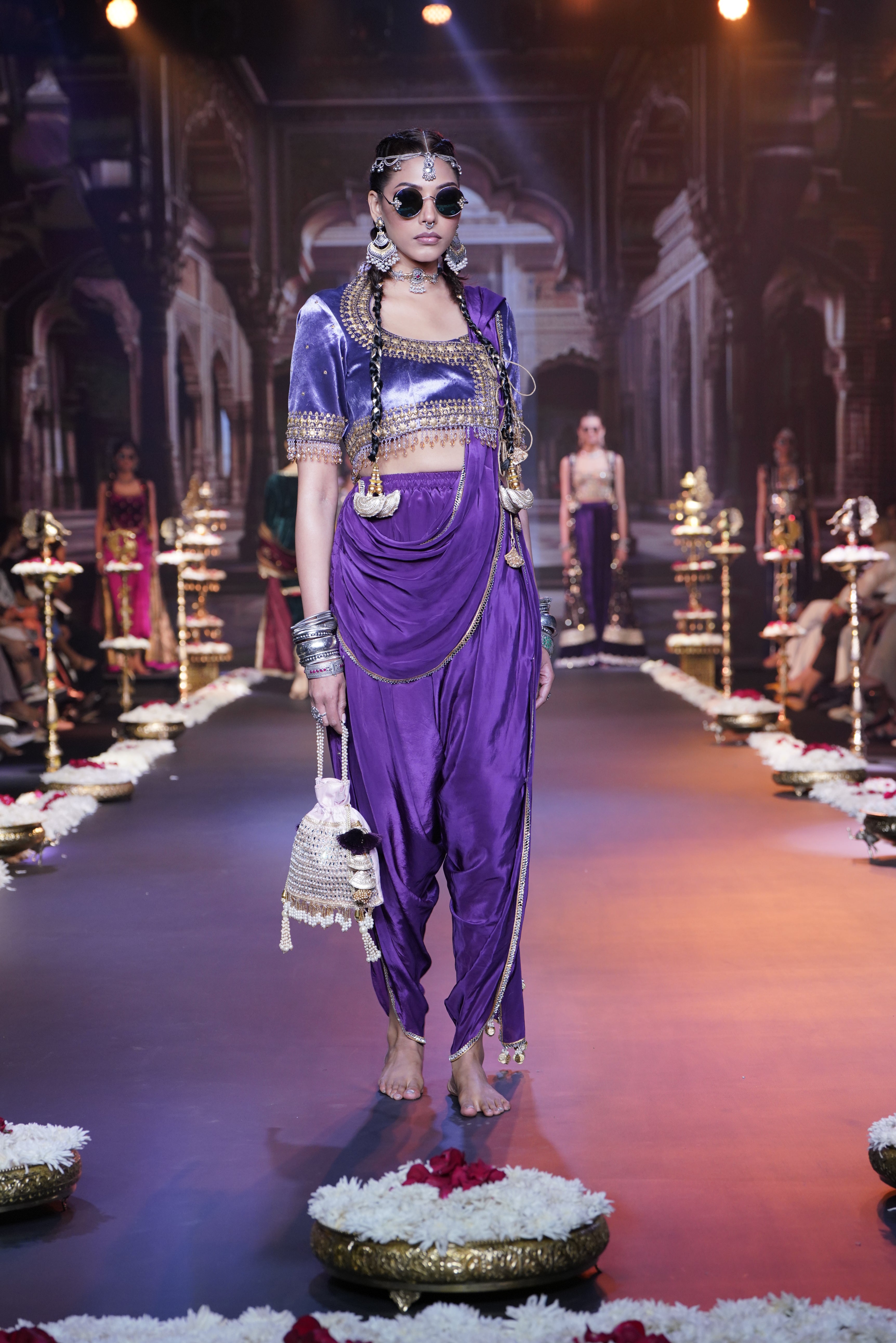 Lilac dhoti drape style two- piece set