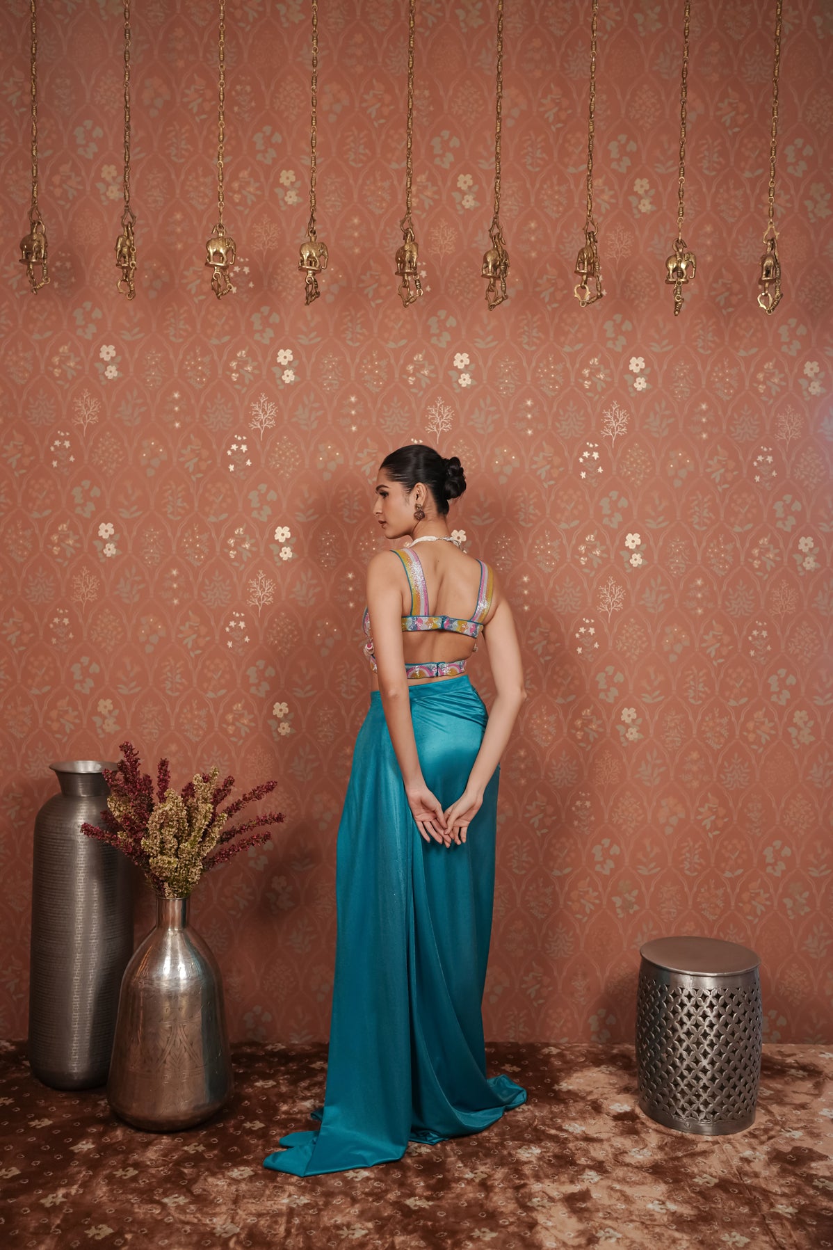 Blue Multicolored Drape Dress