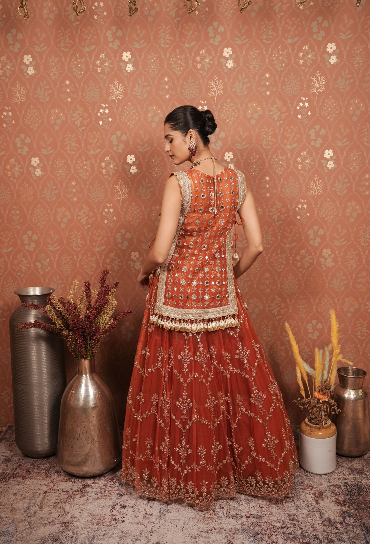 Orange Embroidered Lehenga Set