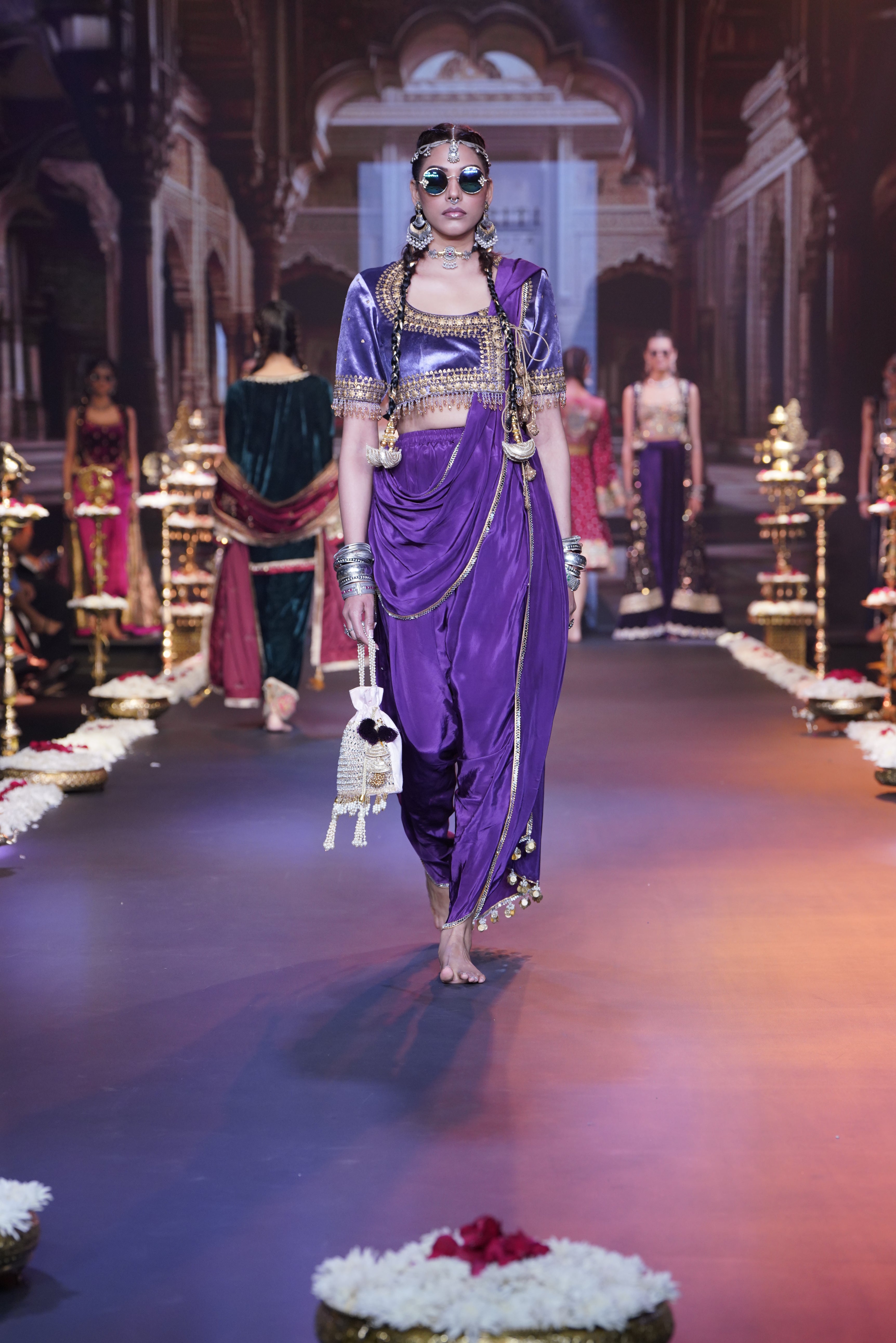 Lilac dhoti drape style two- piece set
