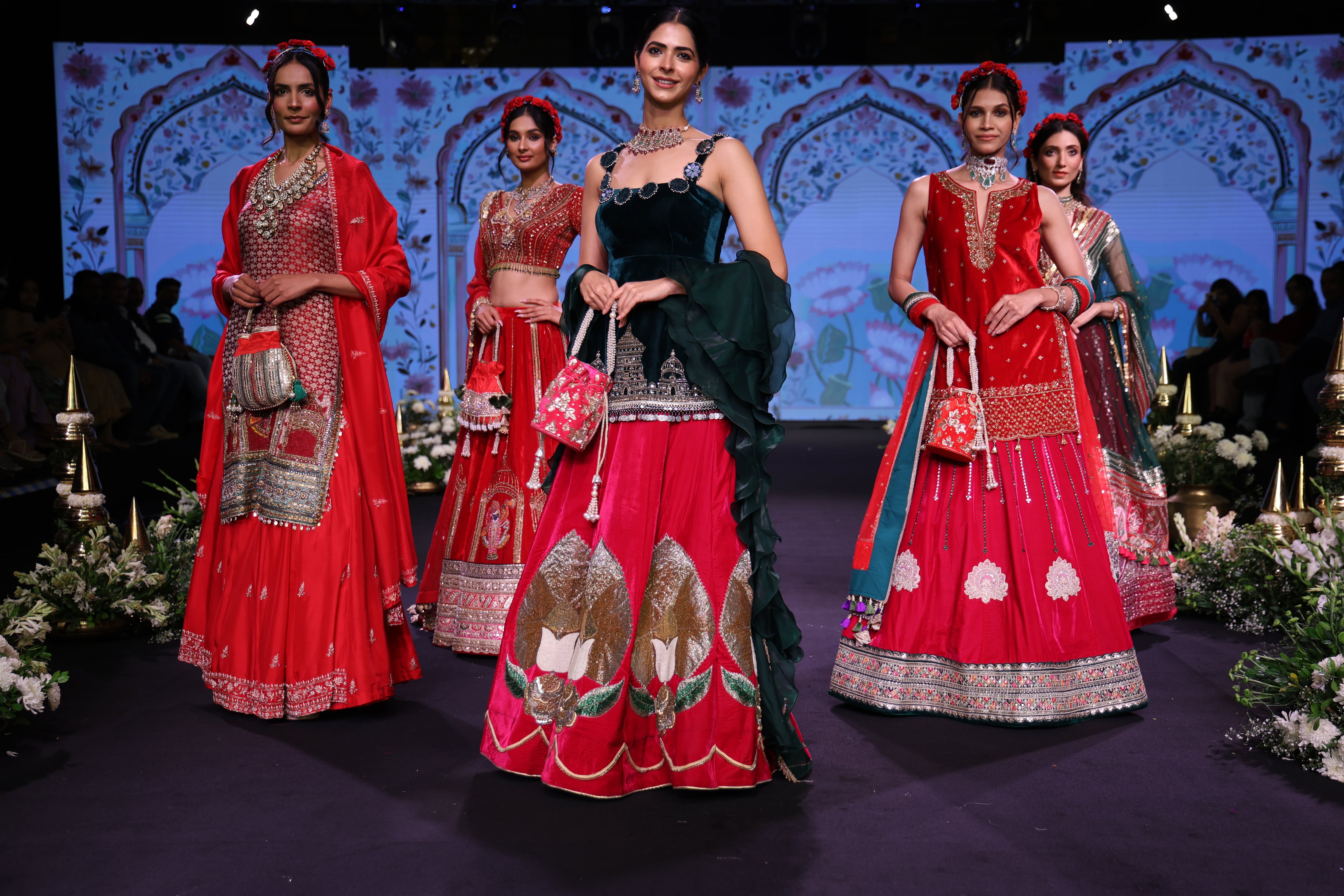 Dual tone green and pink ram mandir inspired lehenga set