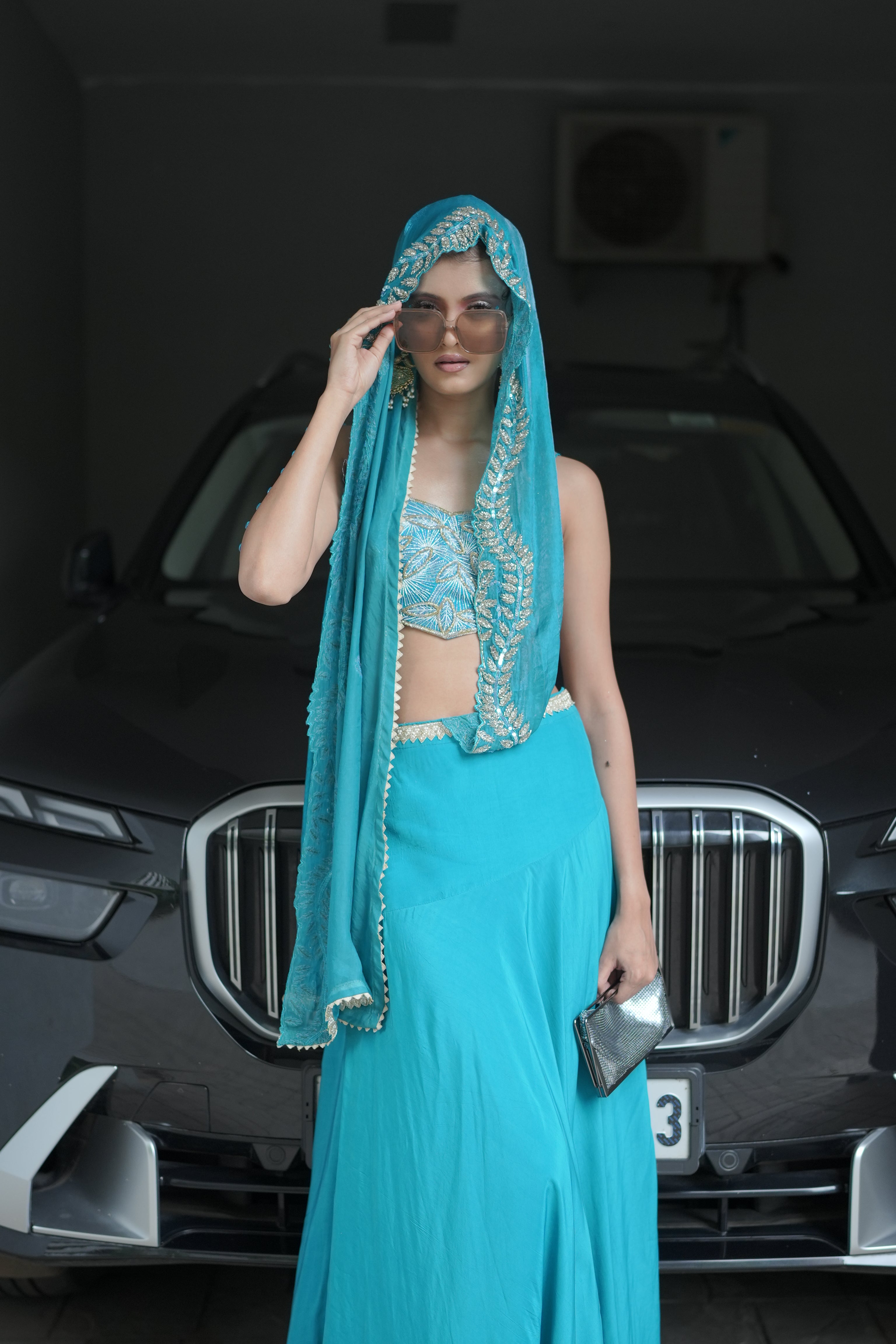 Blue embroidered two – piece set