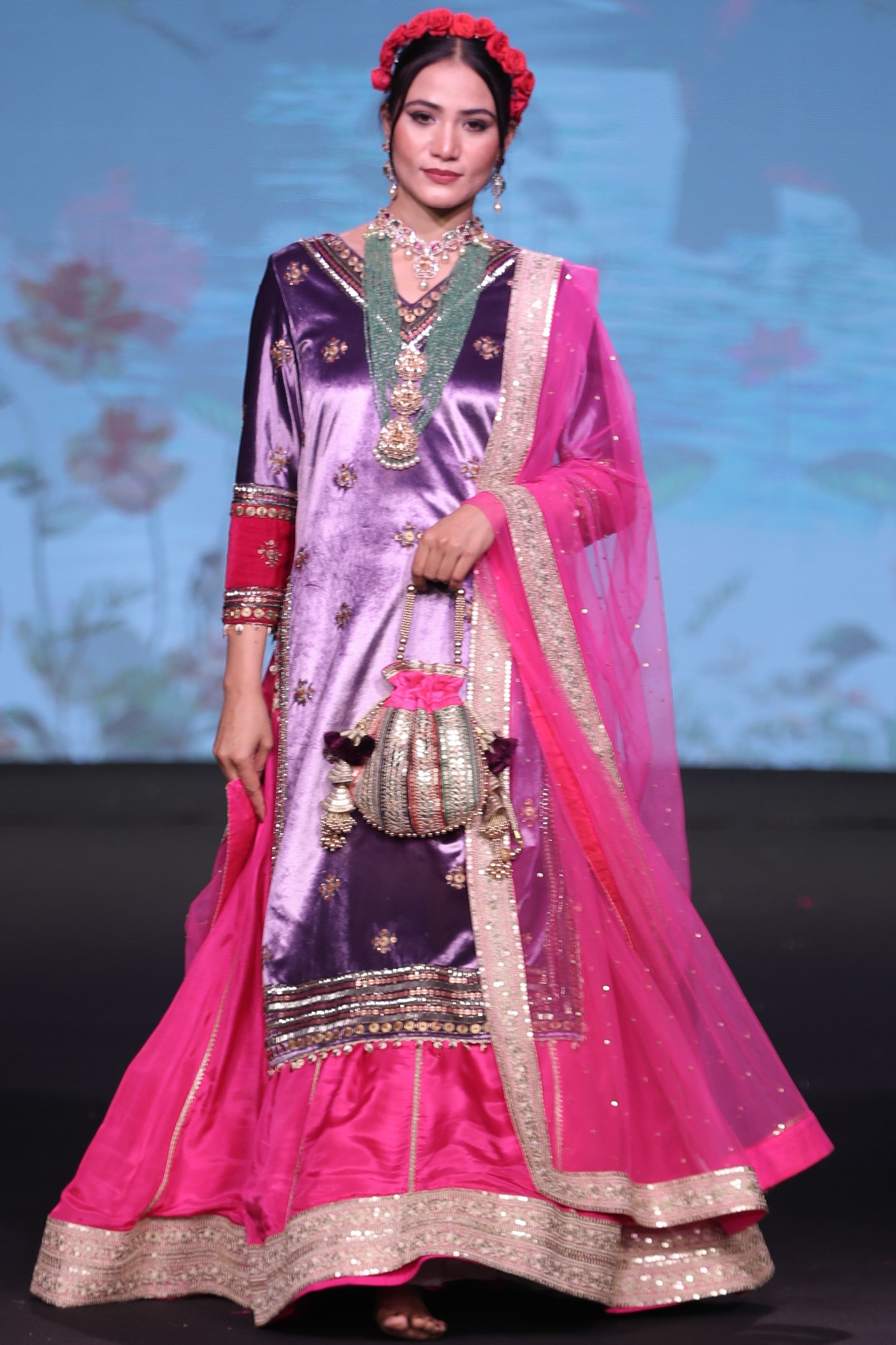 Two toned embroidered lehenga set