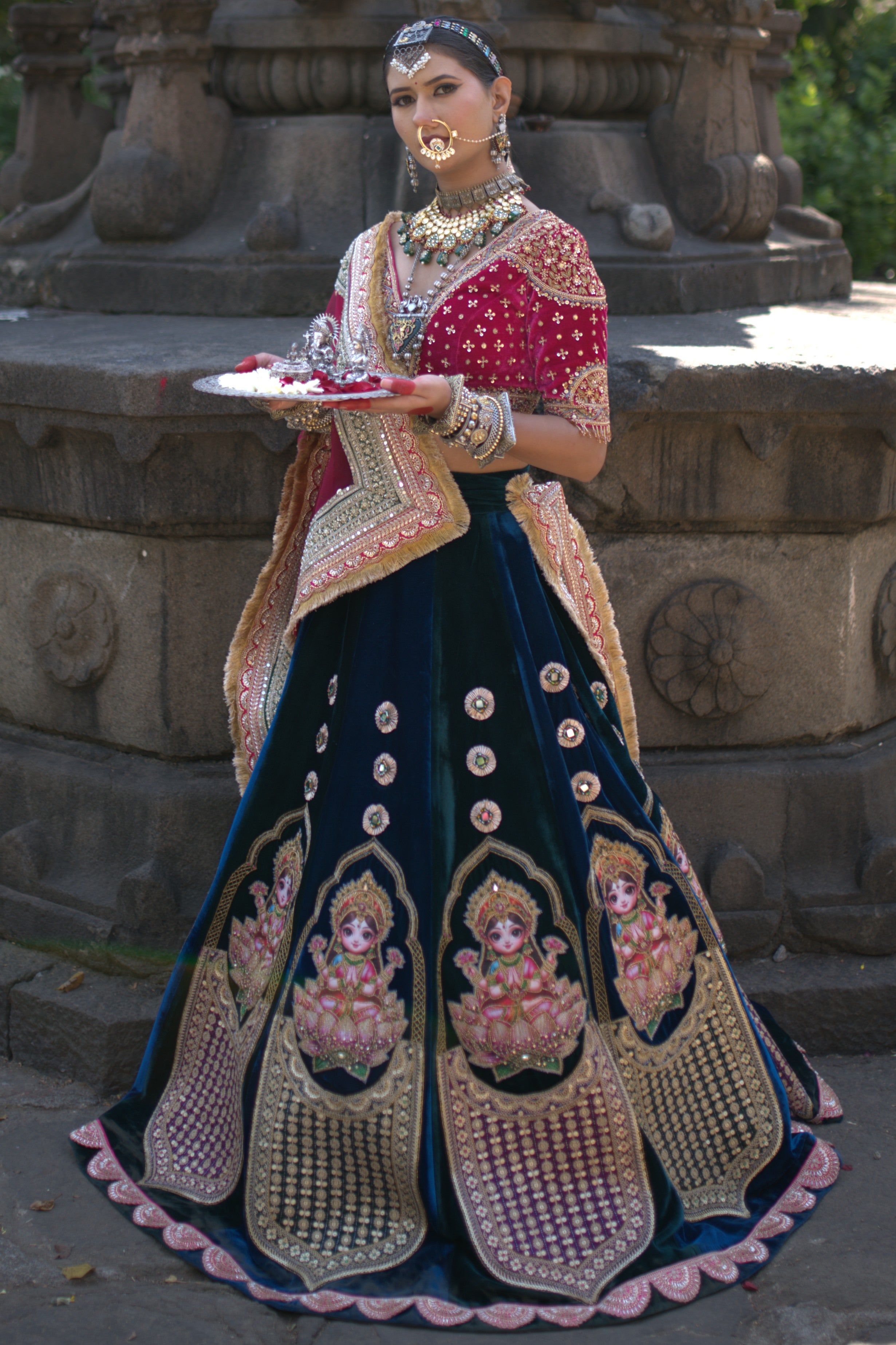 Two tone lehenga set with laxmiji print