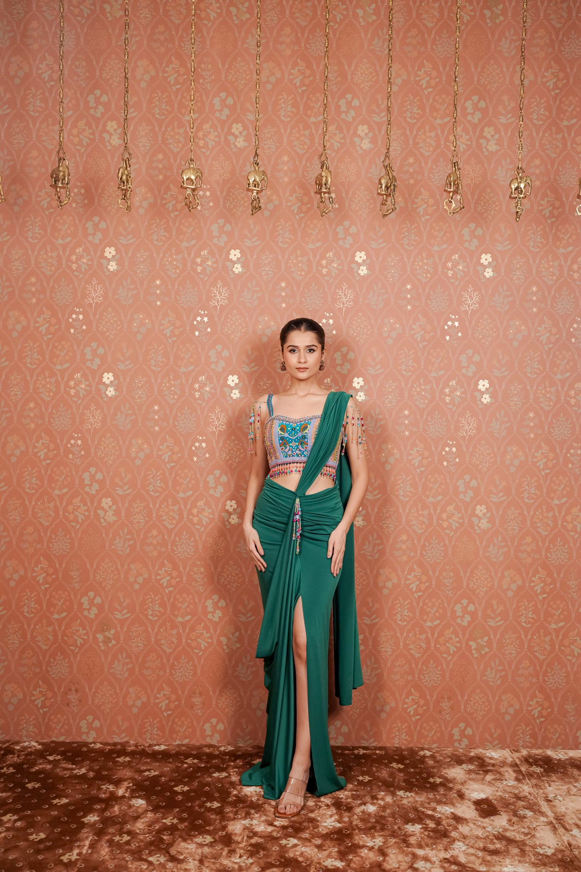 Green Embellished Drape Dress