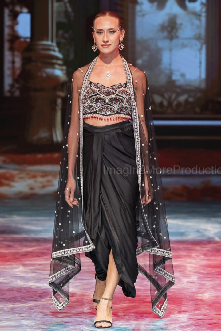 Black embroidered three- piece set