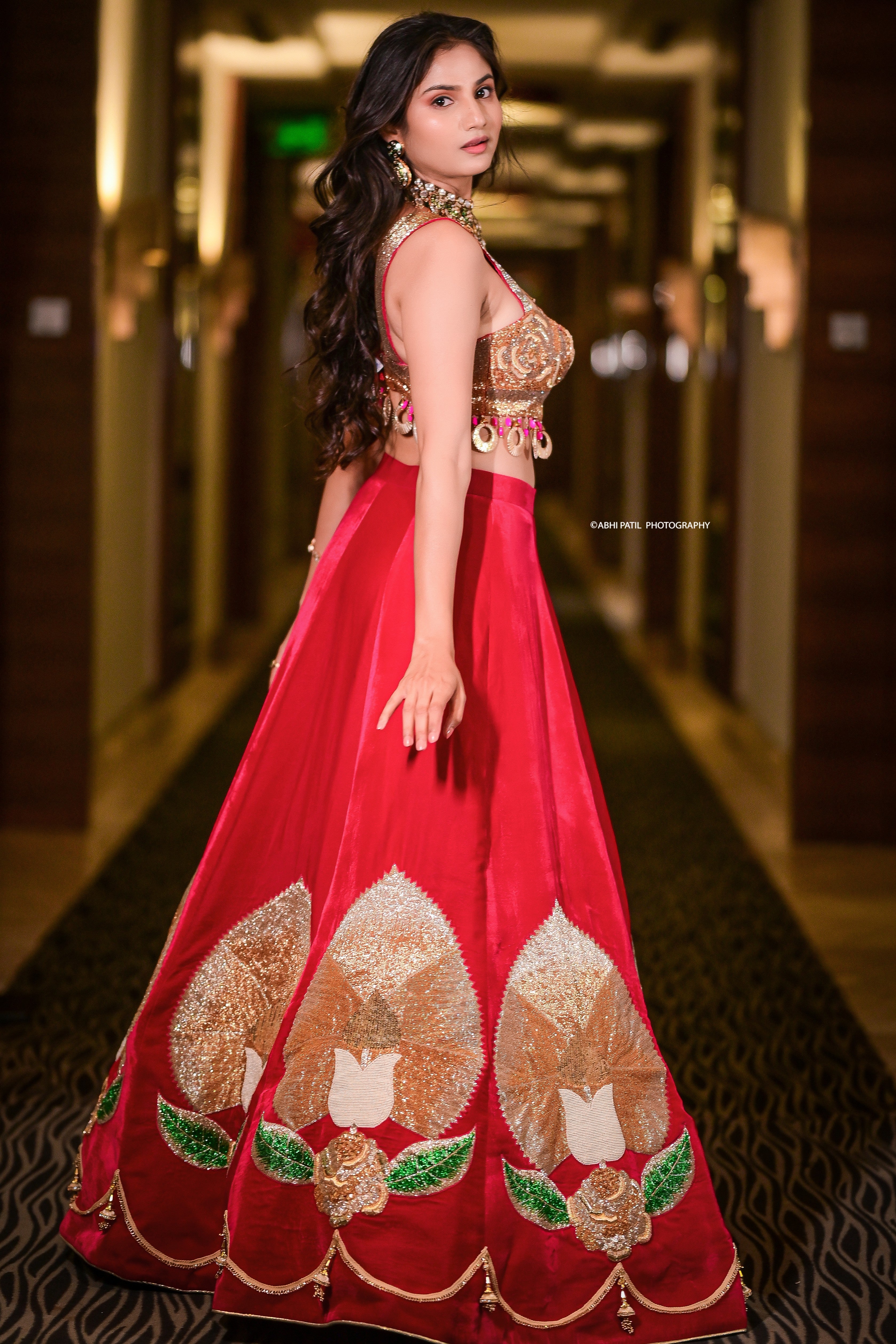 Two toned red and gold lehenga set