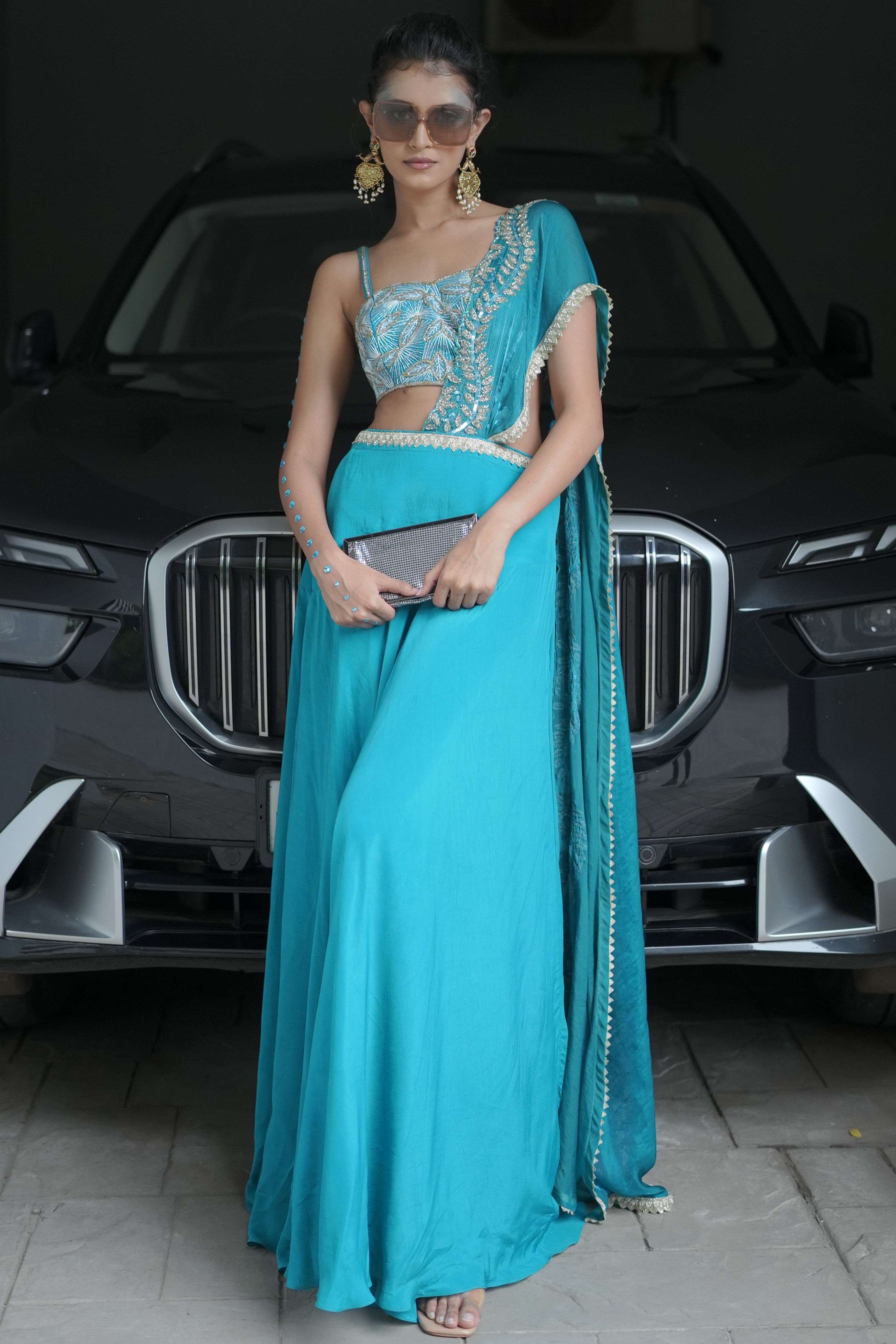Blue embroidered two – piece set