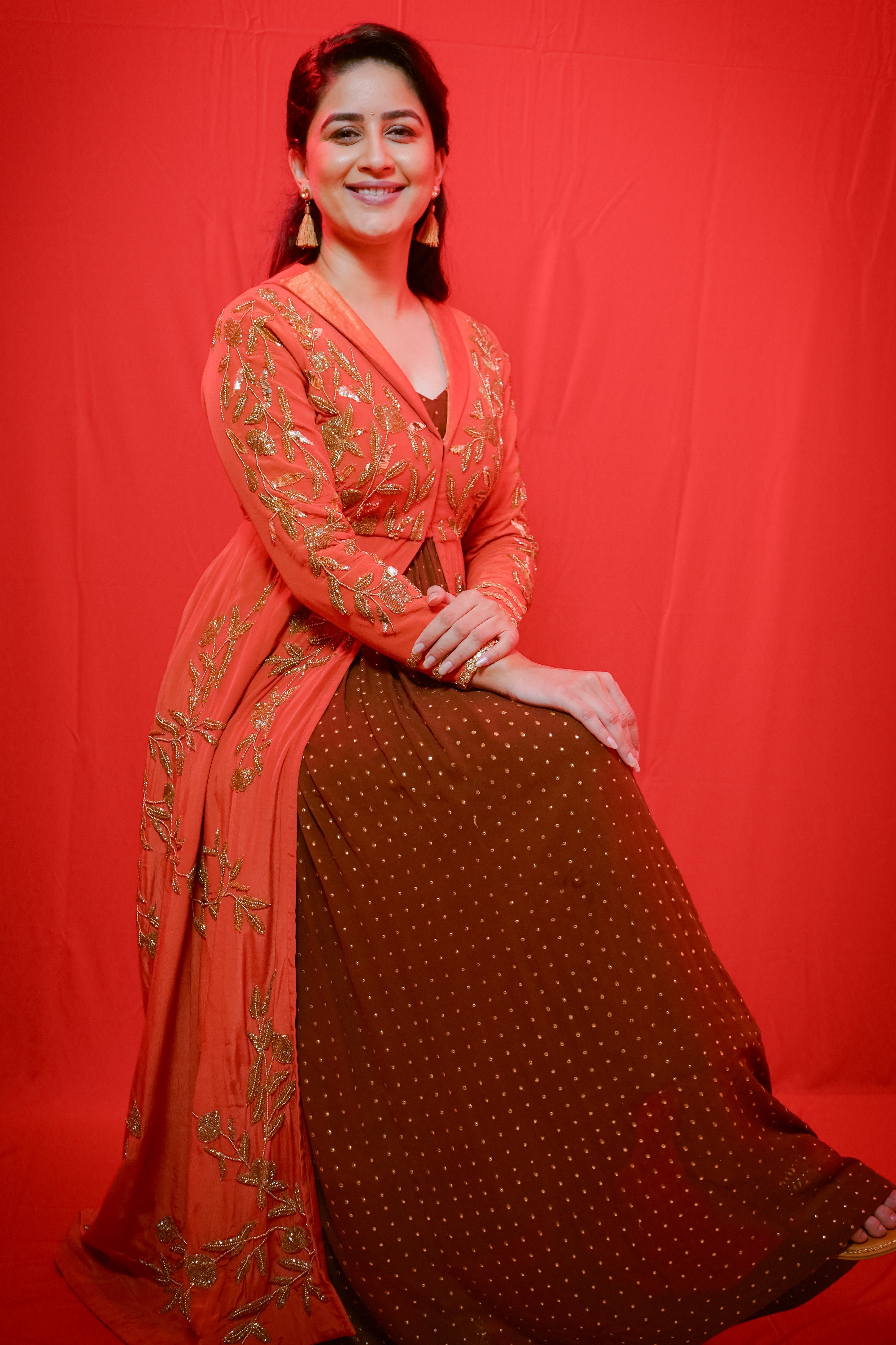 Two toned cutdana embroidery Anarkali gown