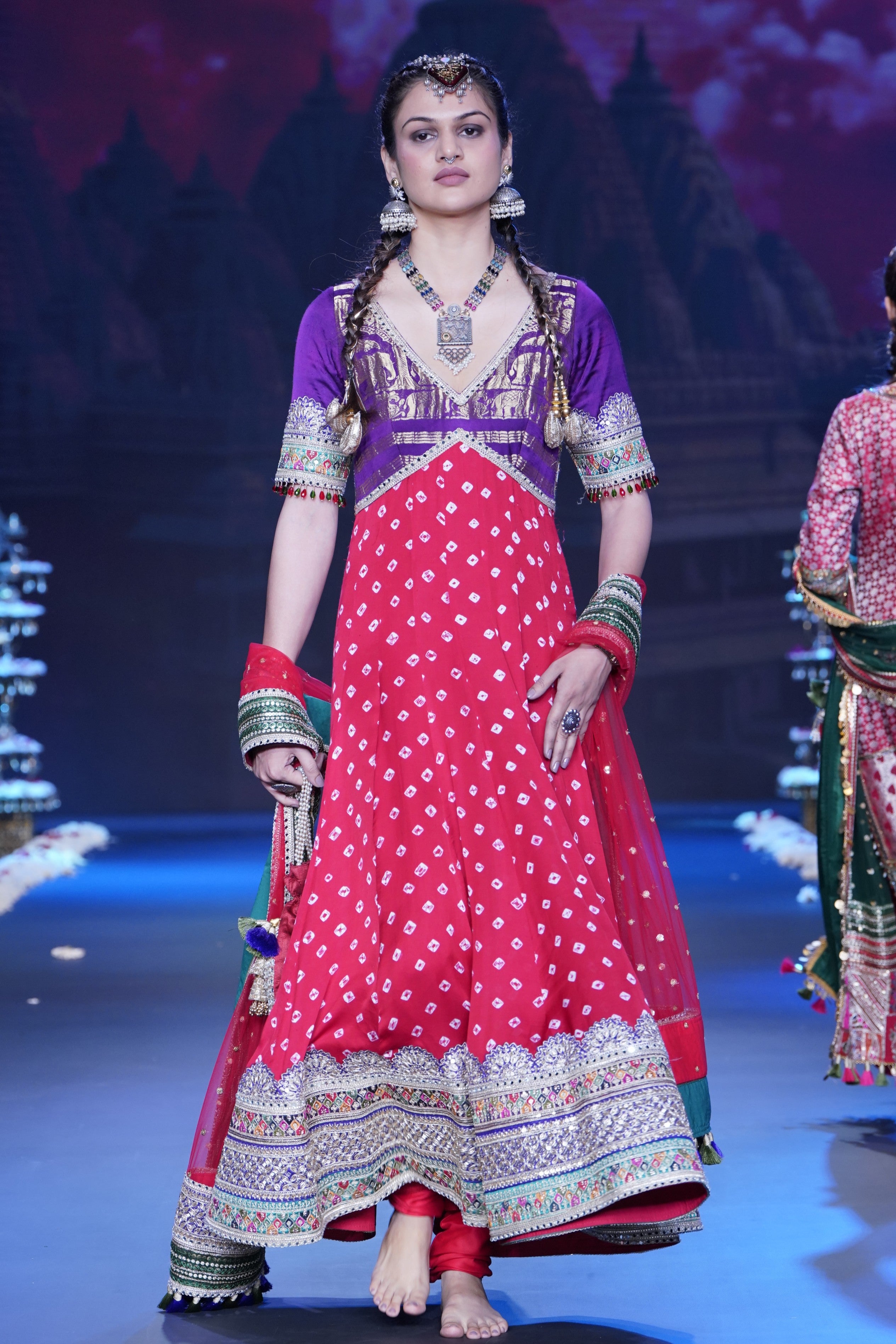 Dual tone Bandhani Anarkali set