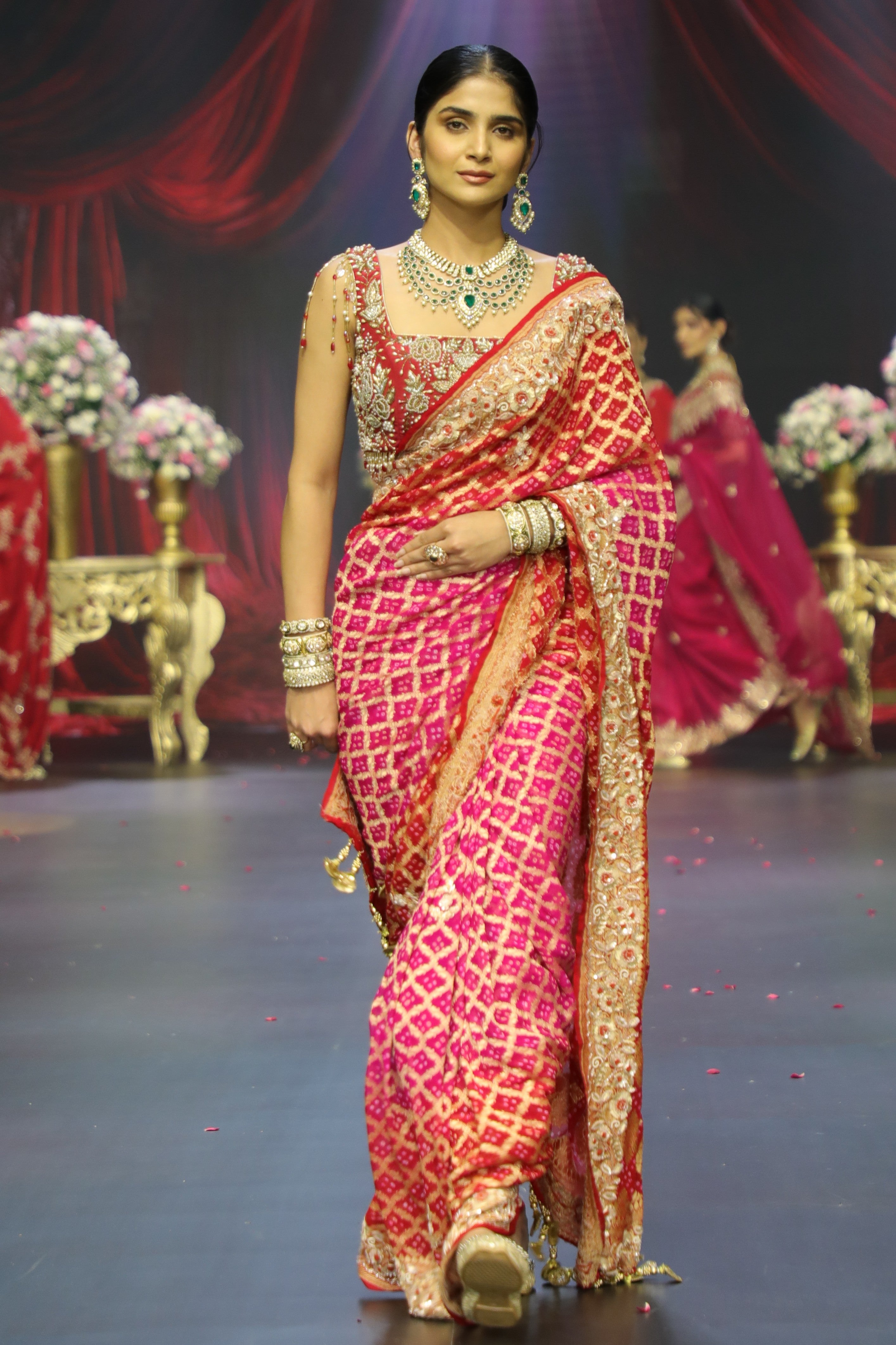 Dual tone Bandhani brocade Saree