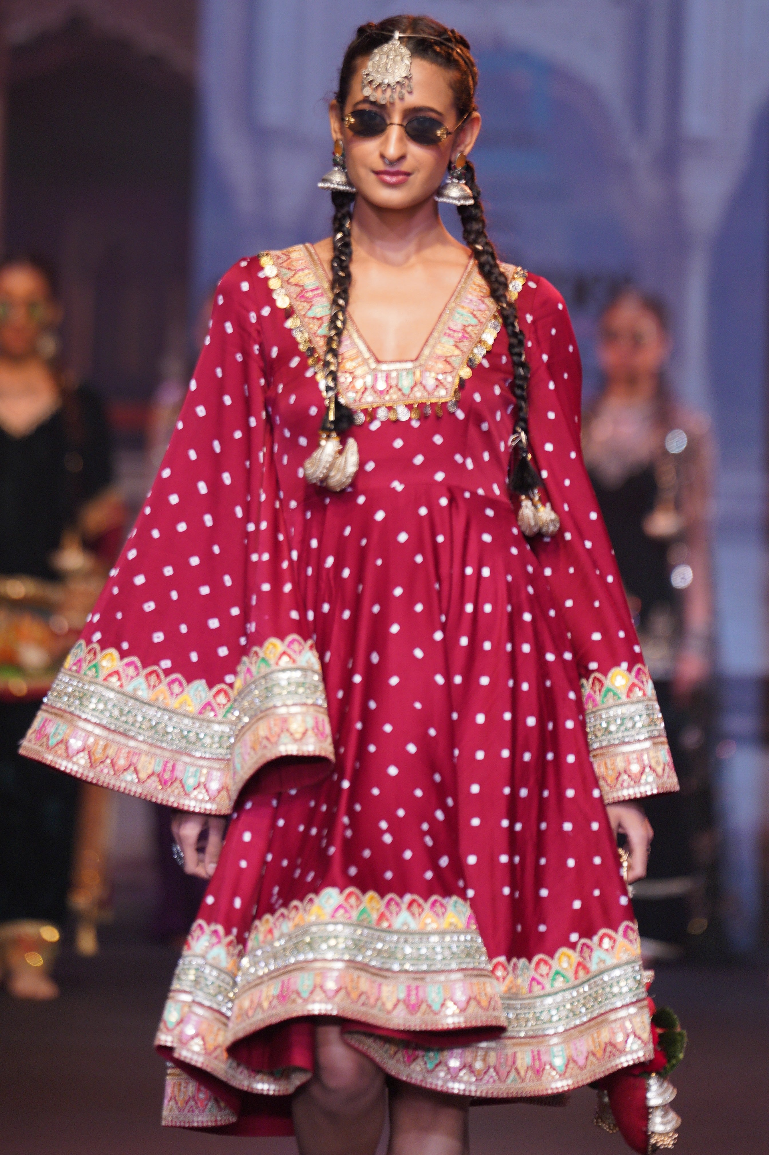 Red bandhani dress with srinathji print