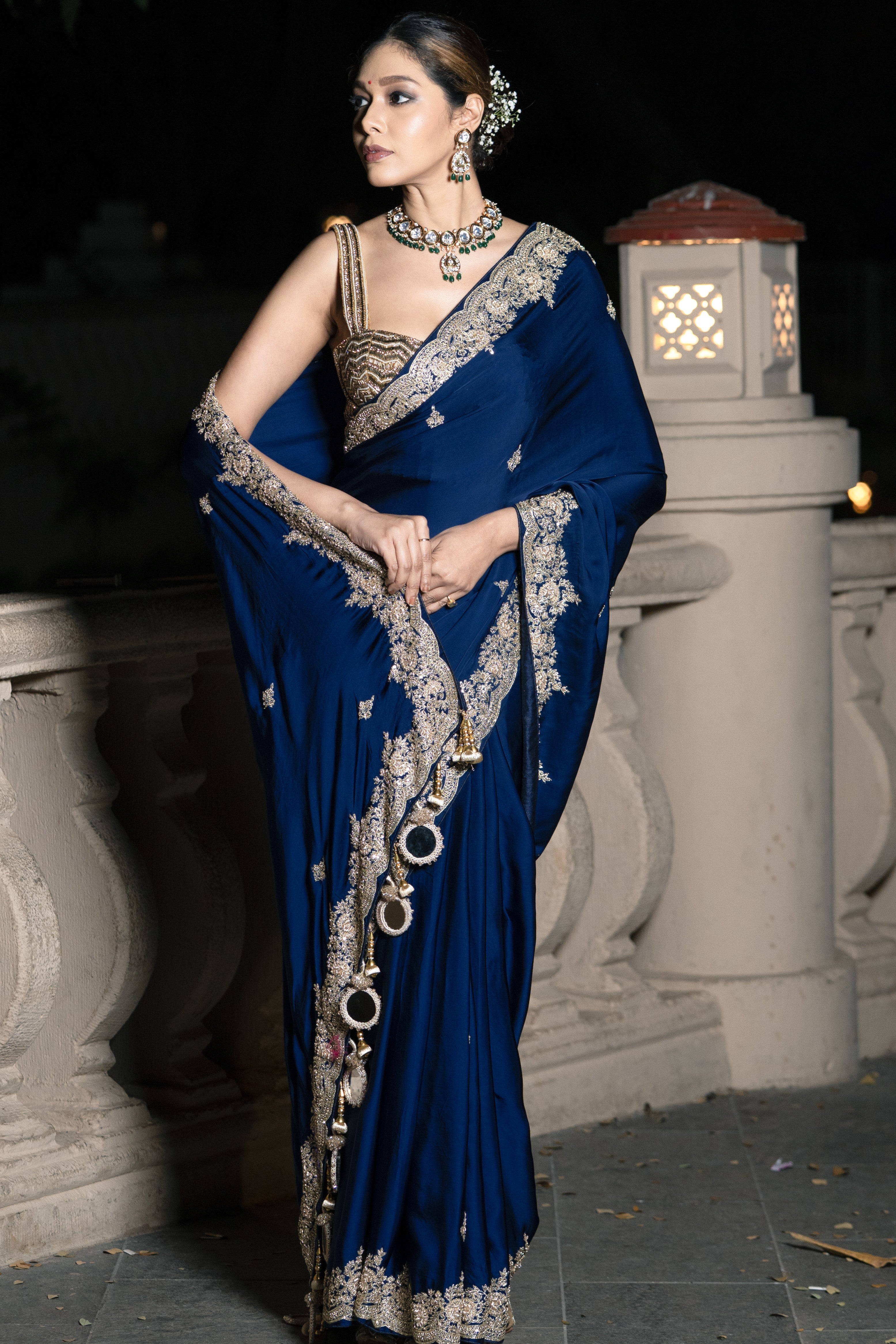 Blue embroidered saree