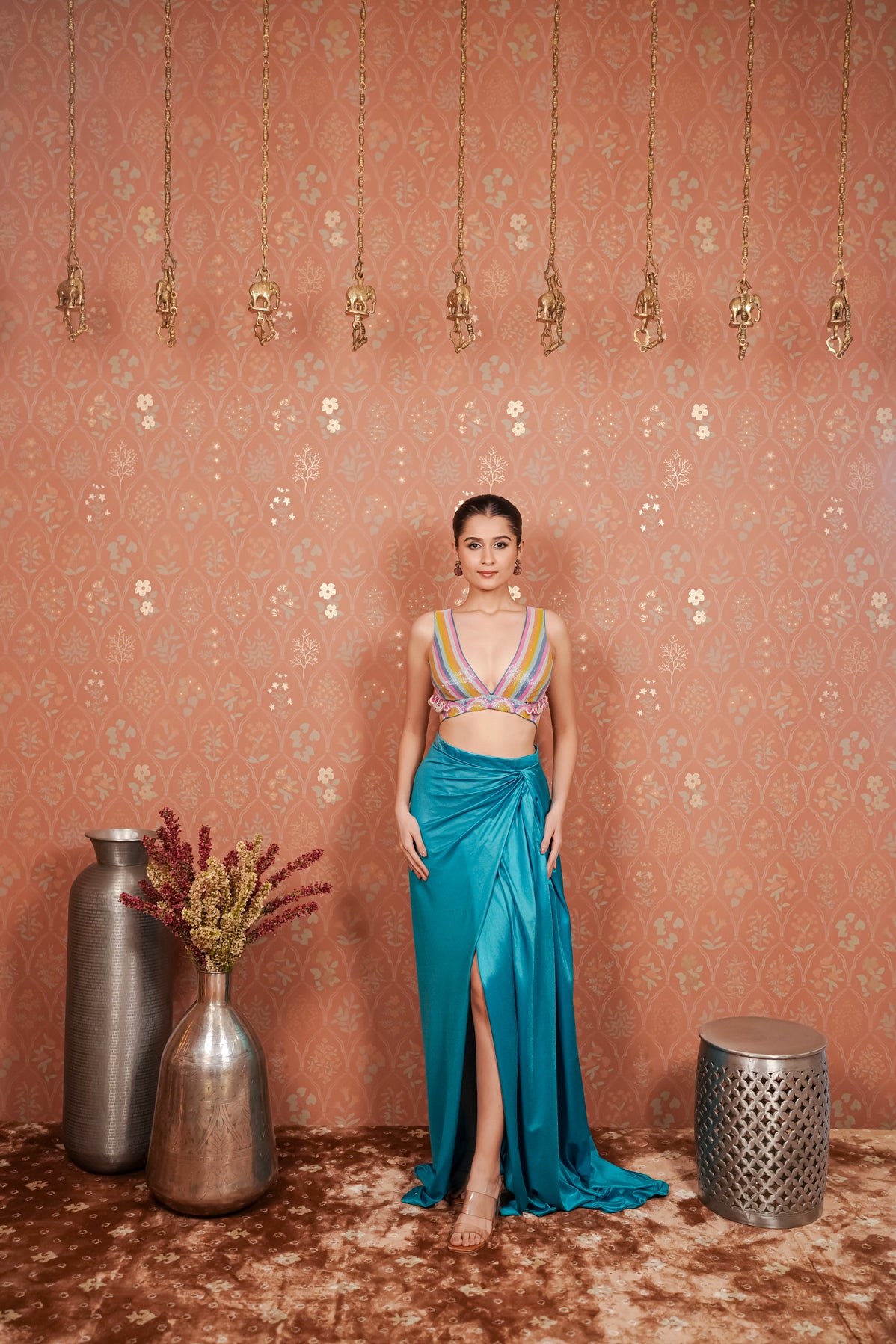 Blue Multicolored Drape Dress