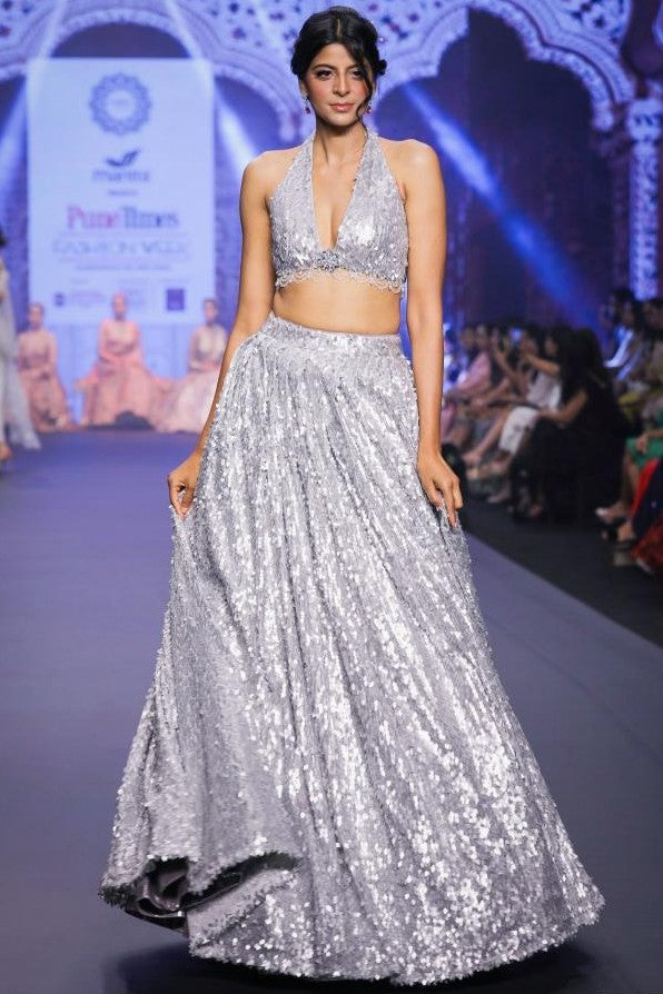 Silver metallic sequin embroidery lehenga set