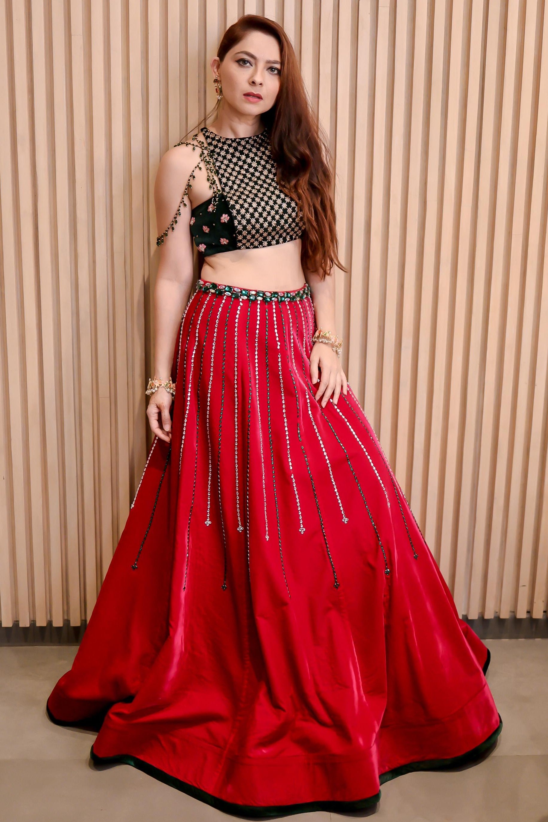Two toned green embroidered Lehenga set