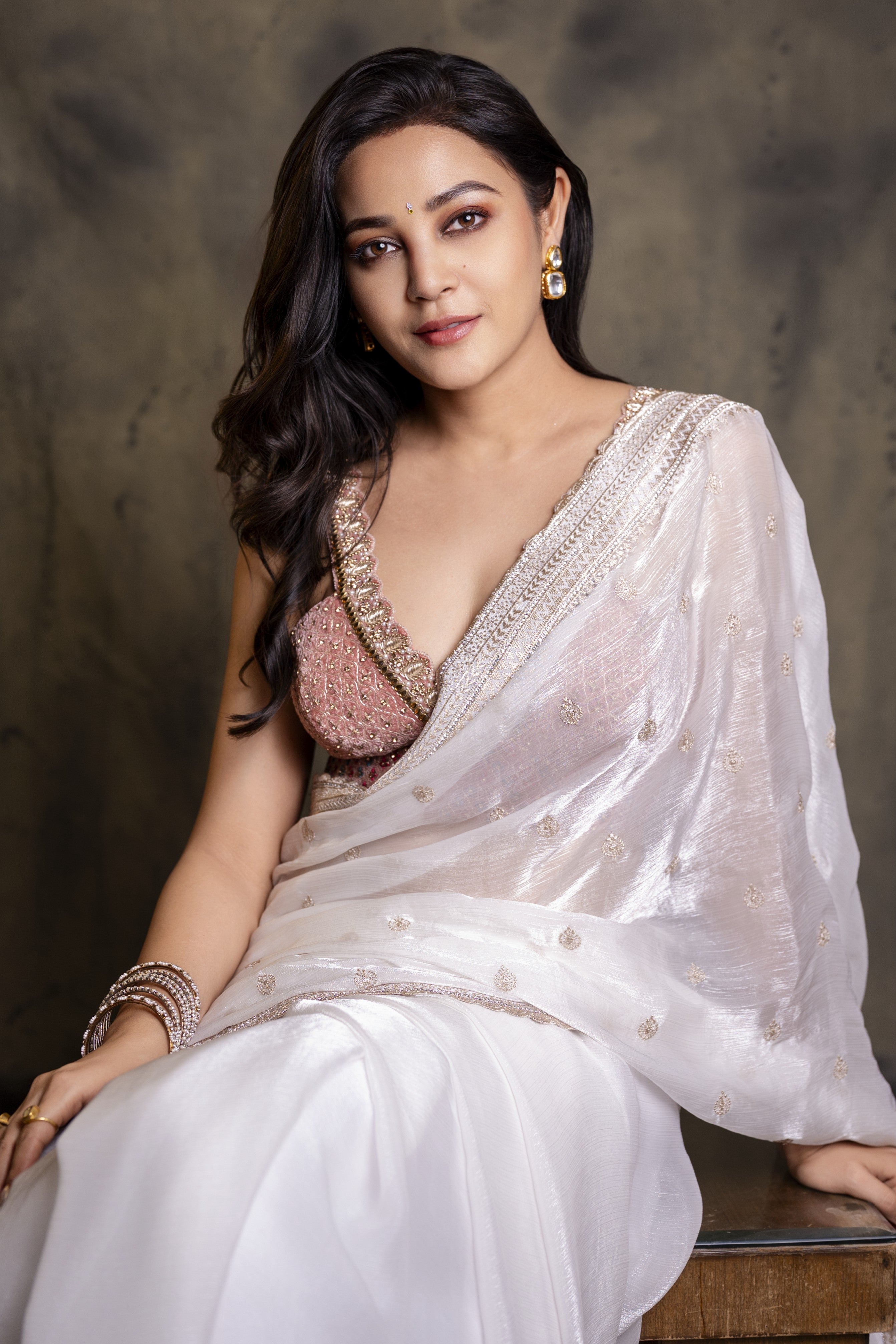 Ivory tissue silk saree set