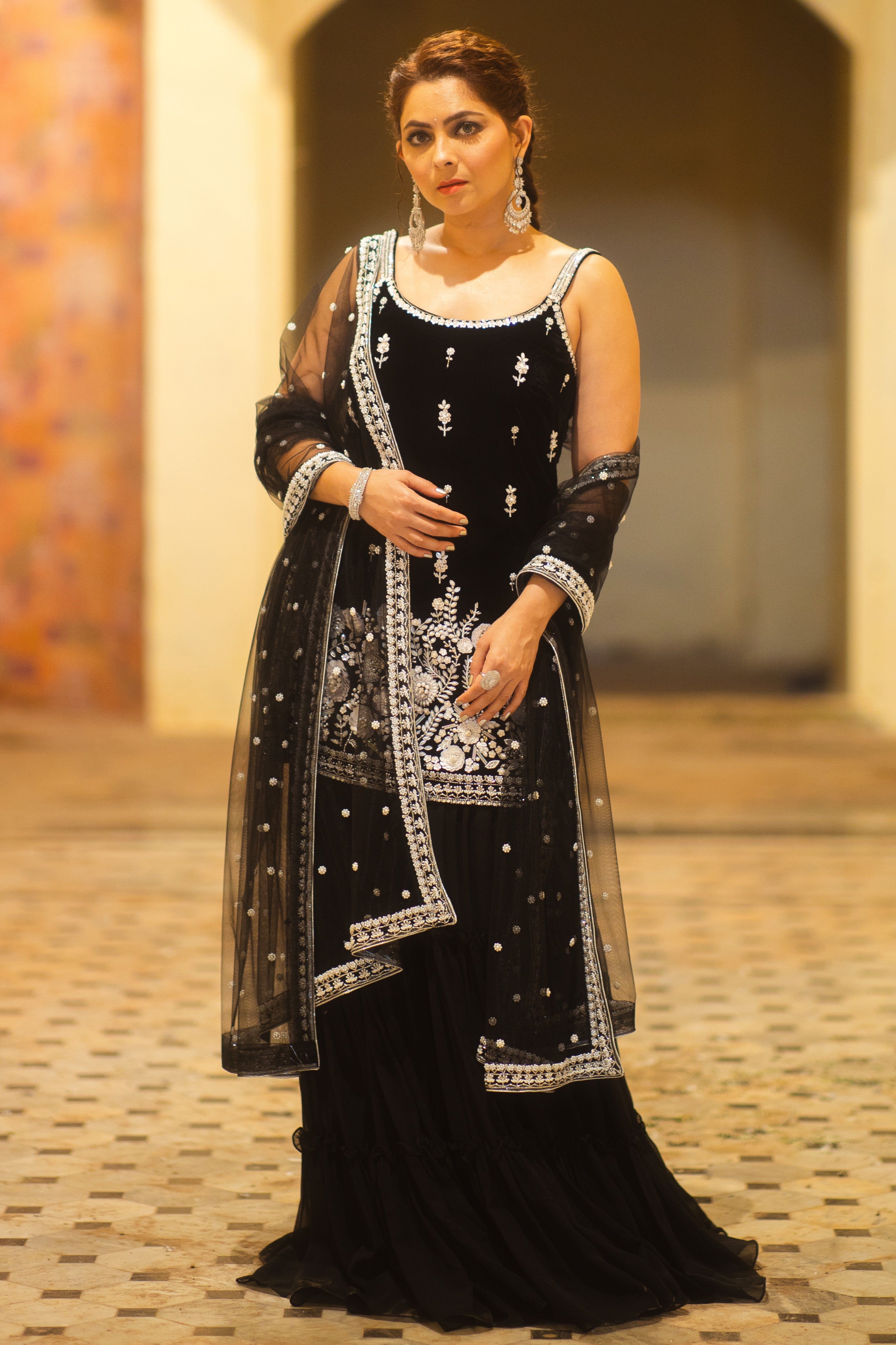 Black sequin sharara set